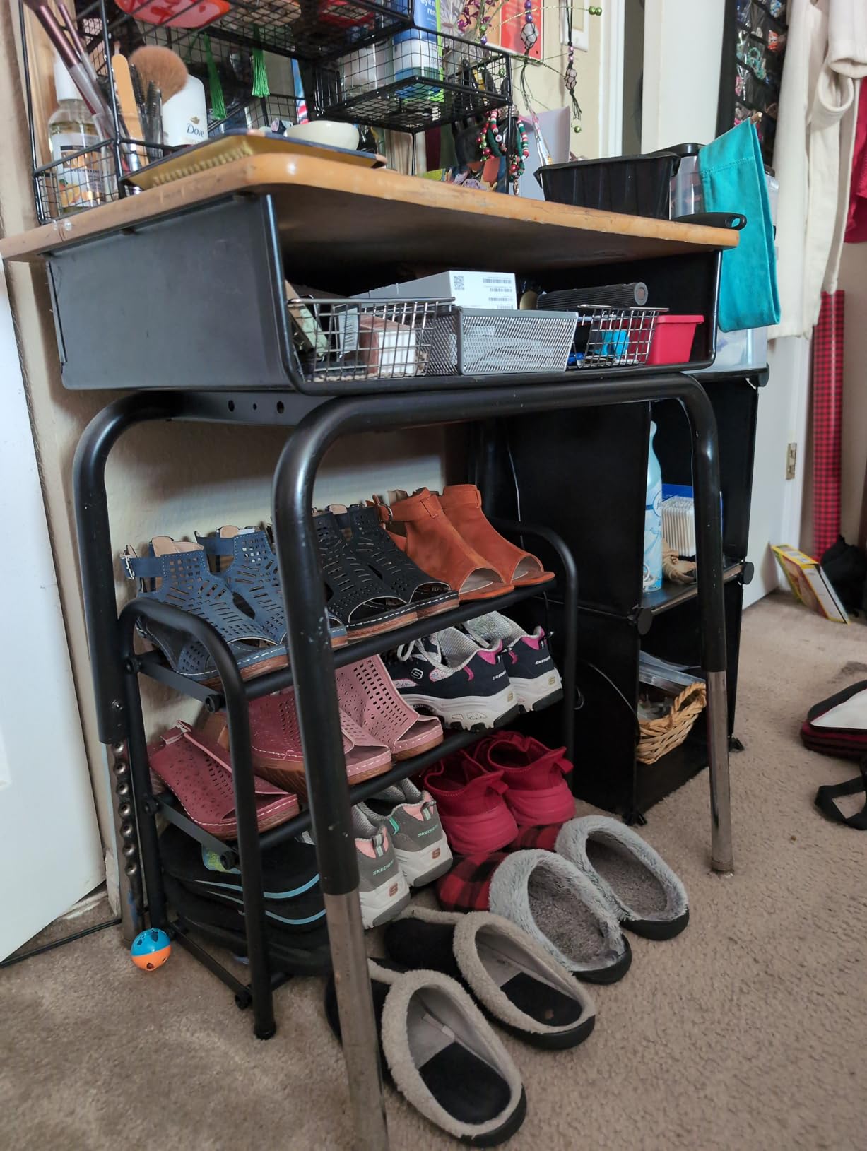 ENJOYBASICS 3 Tier Expandable Shoe Rack for Closet, Free Standing Metal Shoe Shelf Storage Organizer Holder 12 Pairs, Adjustable Width Shoe Rack for Entryway Small Space, Black customer photo 1