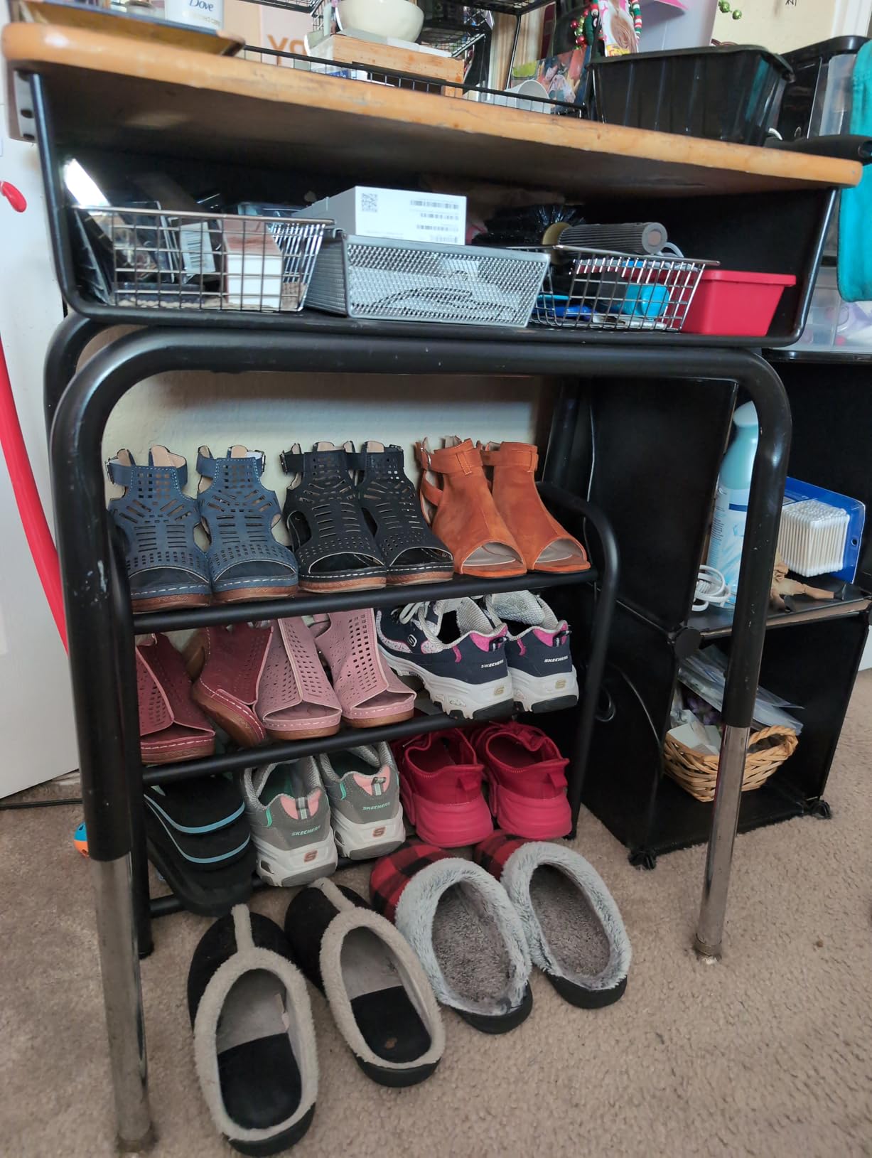 ENJOYBASICS 3 Tier Expandable Shoe Rack for Closet, Free Standing Metal Shoe Shelf Storage Organizer Holder 12 Pairs, Adjustable Width Shoe Rack for Entryway Small Space, Black customer photo 2