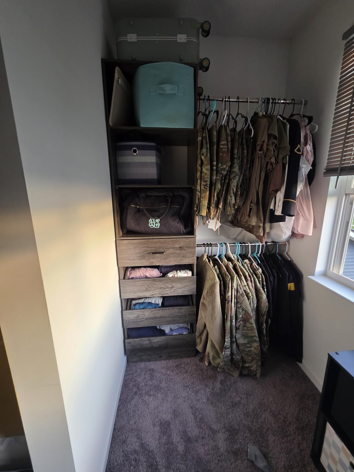 Aheaplus Closet System, 4-9Ft Closet Organizer with 4 Wooden Drawers, Wood Closet Organizer System with Tower, Walk-in Closet Organizer Wardrobe Clothes Rack with 4 Hanging Rods, Garment Rack, White customer photo 1