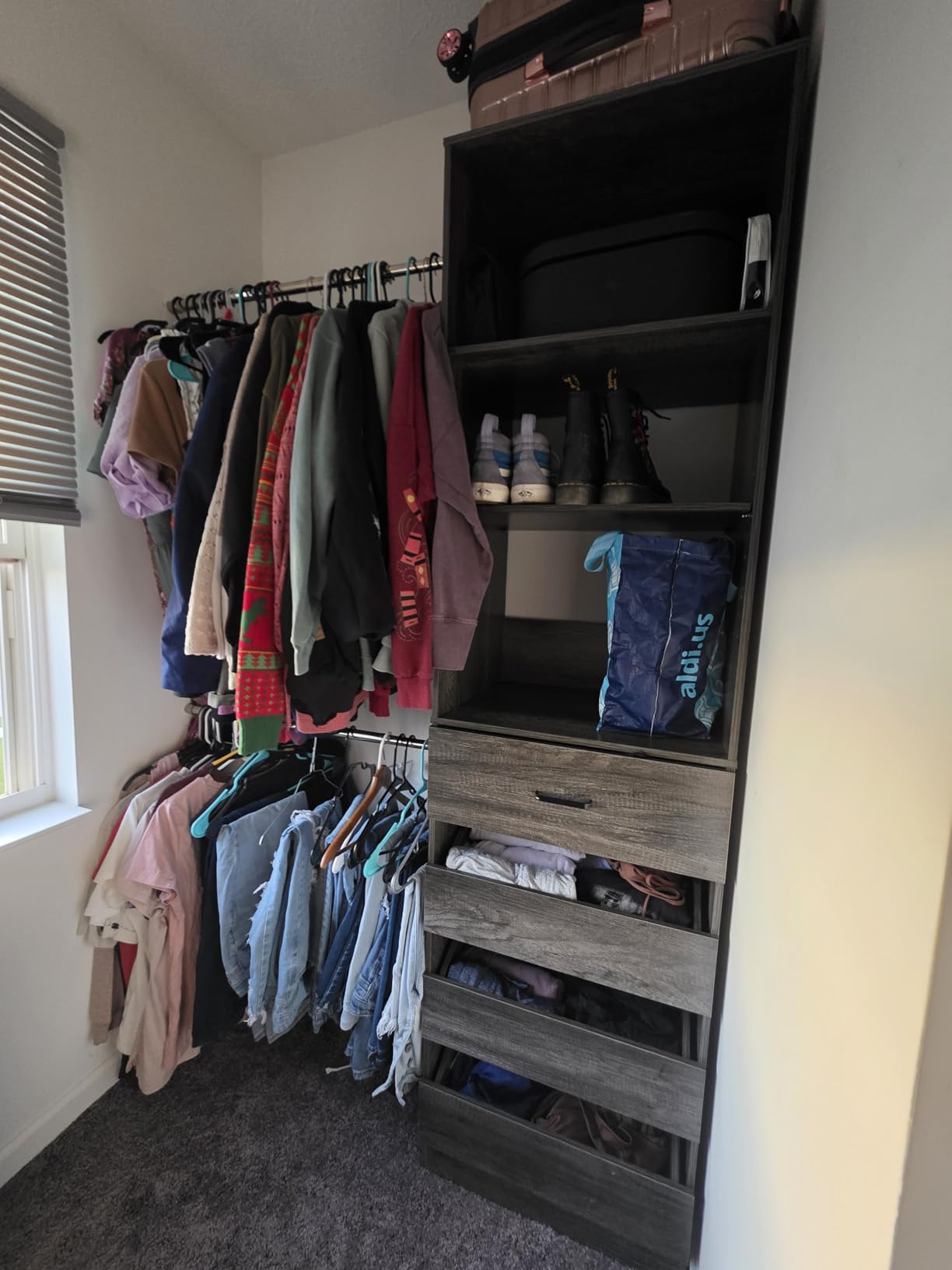 Aheaplus Closet System, 4-9Ft Closet Organizer with 4 Wooden Drawers, Wood Closet Organizer System with Tower, Walk-in Closet Organizer Wardrobe Clothes Rack with 4 Hanging Rods, Garment Rack, White customer photo 2