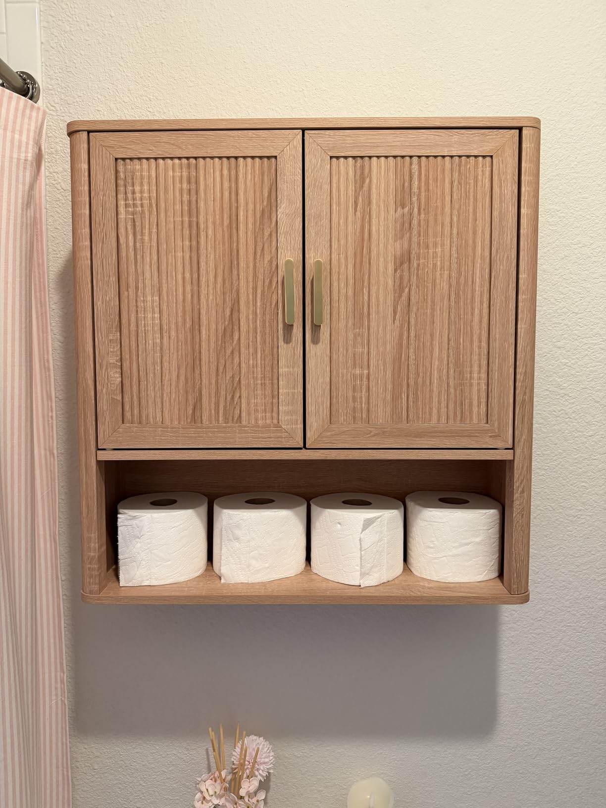 INNOD Bathroom Wall Storage Cabinet, Medicine Cabinet with Adjustable Wood Shelf & Doors, Over the Toilet Storage Cabinet for Laundry Room & Living Room Kitchen Storage Islands (Natural Oak) customer photo 2
