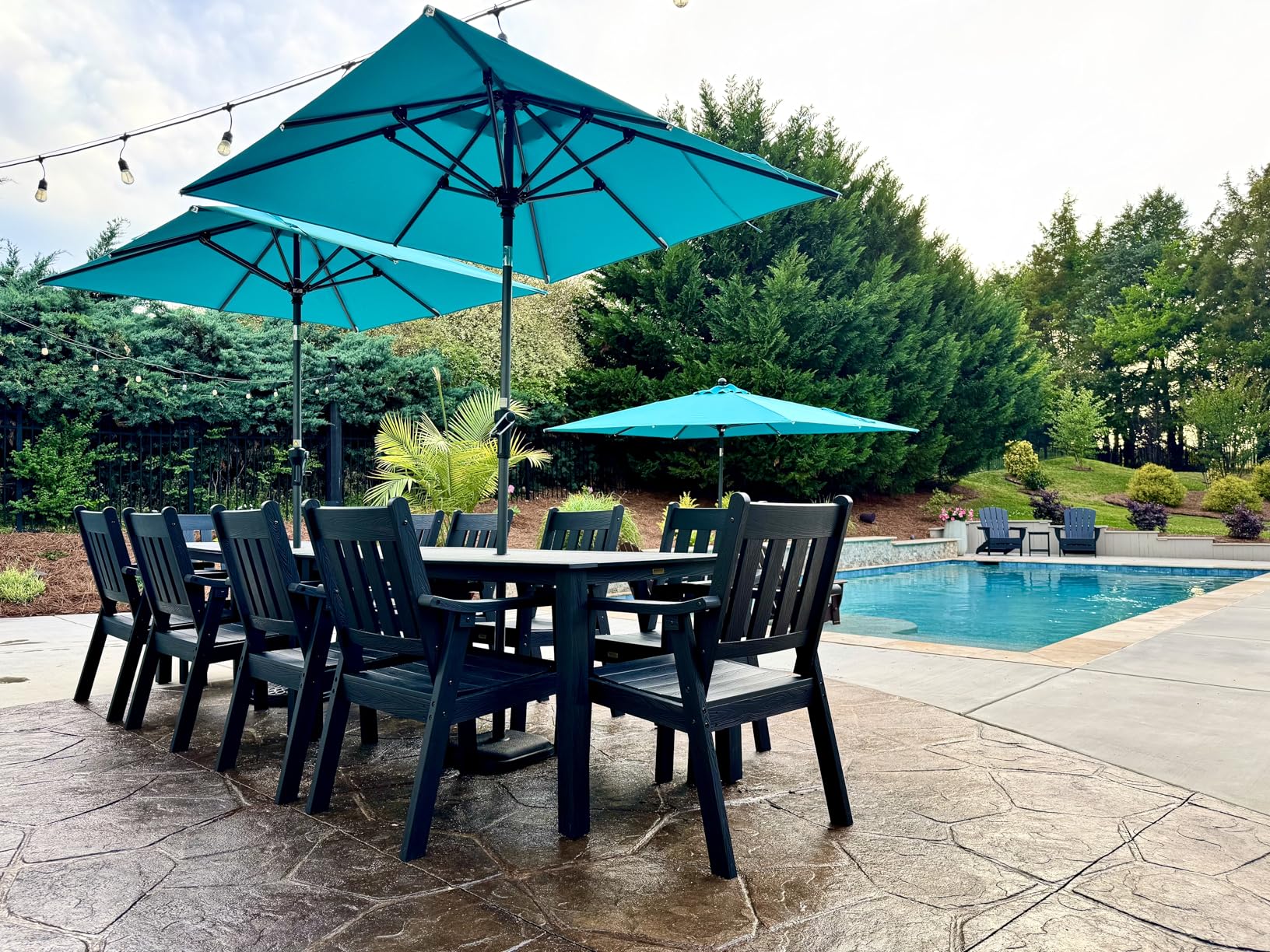 YEFU 7-Piece Patio Table Set, All-Weather HIPS, Metal Aluminum Frame, Teak | Outdoor Table and Chairs Dining Furniture Set with Umbrella Hole, Modern Plastic Dining Sets 6 Person for Outside Deck customer photo 2