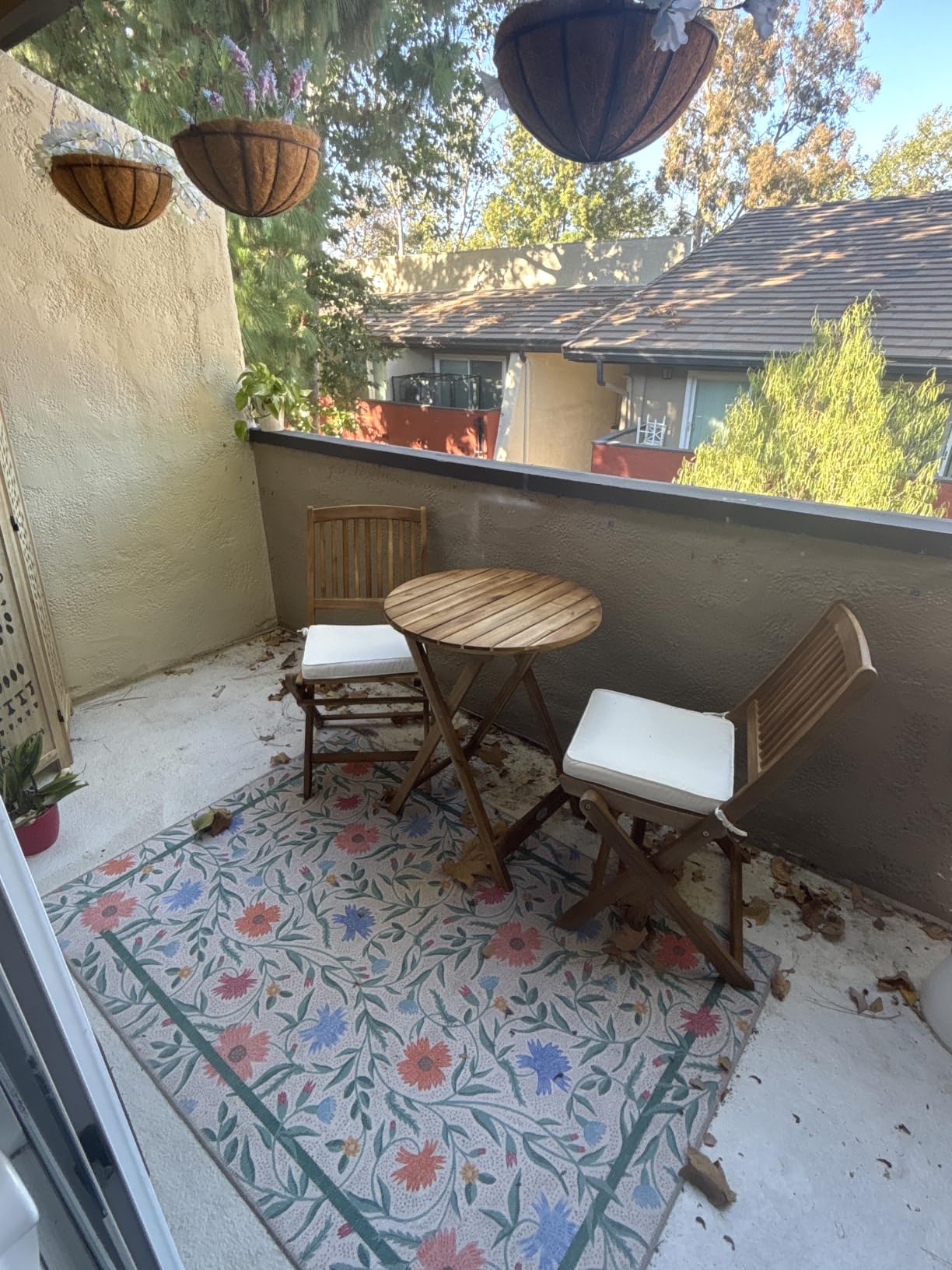 Tangkula 3 Pieces Acacia Wood Patio Folding Bistro Set, Outdoor Table and Chairs Set with Soft Cushions, Patio Furniture Set for Porch, Balcony, Garden, Deck and Backyard customer photo 2