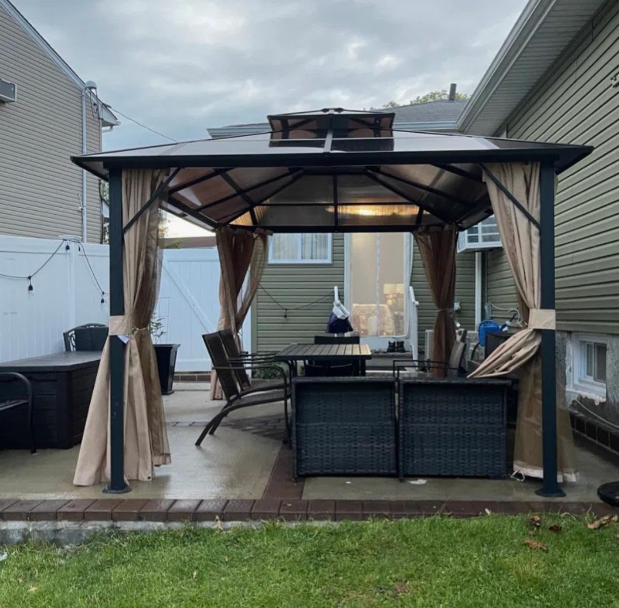 Aoxun 12'x10' Hardtop Gazebo with Polycarbonate Double Roof, Brown | Metal Frame Outdoor Permanent Pavilion with Breathable Netting and Privacy Curtain for Garden, Lawns, Patio customer photo 1