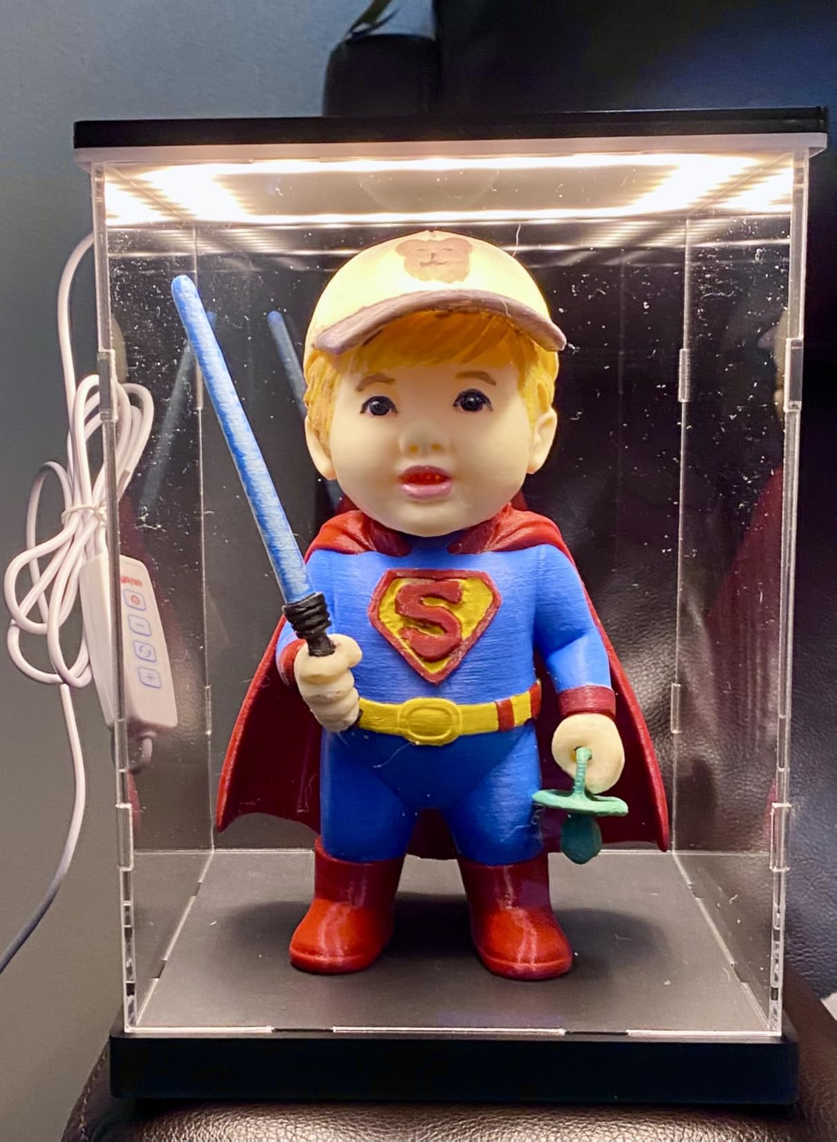 LANSCOERY Acrylic Display Case with Light, 5.9x7.1x13.8 in LED Display Case with 15mm Raised Base, 3mm Clear Panels, 3-Color Dimmable Lighting for Collectibles and Action Figures customer photo 1