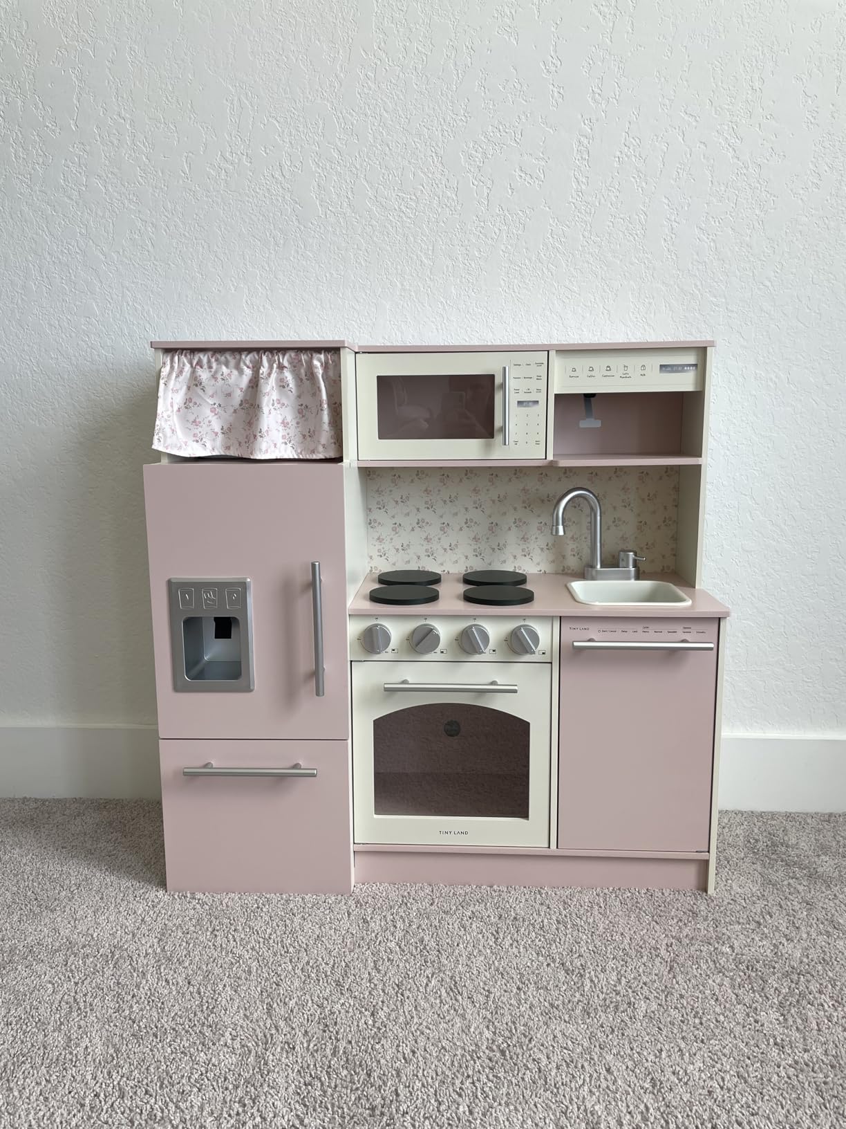 Tiny Land Play Kitchen for Kids, Upgraded Wooden Kitchen Toy with Complete Play Areas, Pretend Cooking Set with Sink, Stove, Microwave, Toy Coffee Station & Storage for Kids Ages 3+ customer photo 2