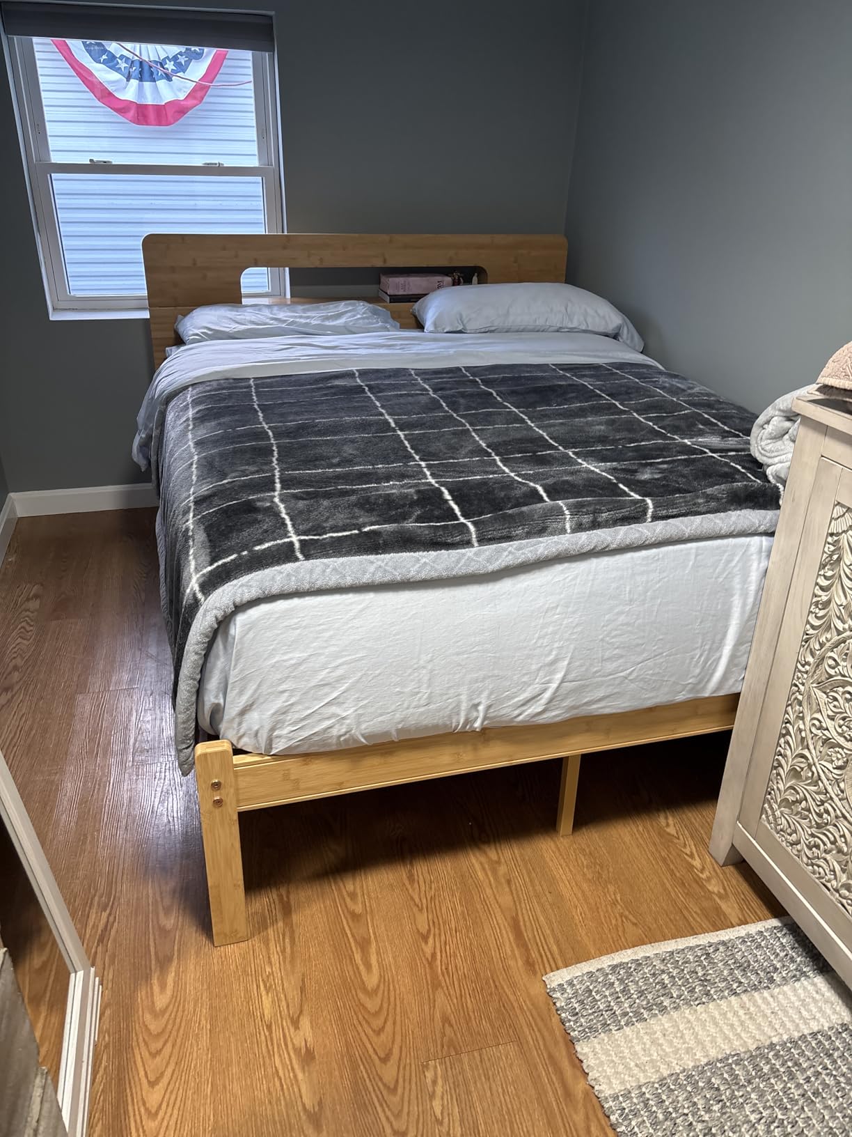 ZIYOO Solid Bamboo Wood Queen Bed Frame with Storage Headboard, 14 inch Platform Bed Frame Queen No Box Spring Needed with Steel Slats, Sturdy and Stable, Easy Assembly, Noise Free customer photo 2