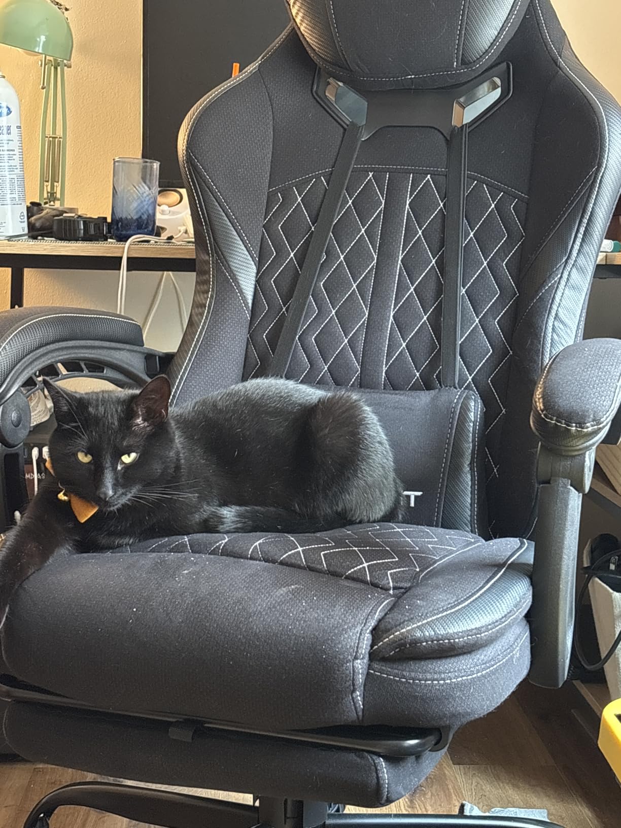 Misolant Gaming Chair, Fabric Gamer Chair with footrest for Adults, High Back Ergonomic Computer Game Chair with Adjustable Headrest and Massage Lumbar Support, 90-155° Recline Free, Green customer photo 2