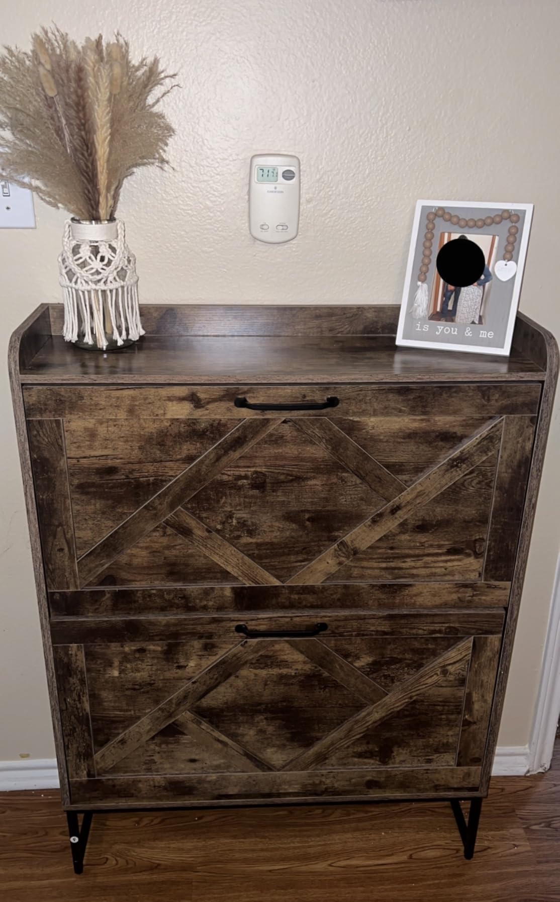Nicetree Shoe Cabinet Organizer with 2 Flip Drawers, Freestanding Narrow Rack with Metal Legs, Farmhouse Slim Shoe Storage for Entryway, Foyer, Hallway, Rustic Brown customer photo 1