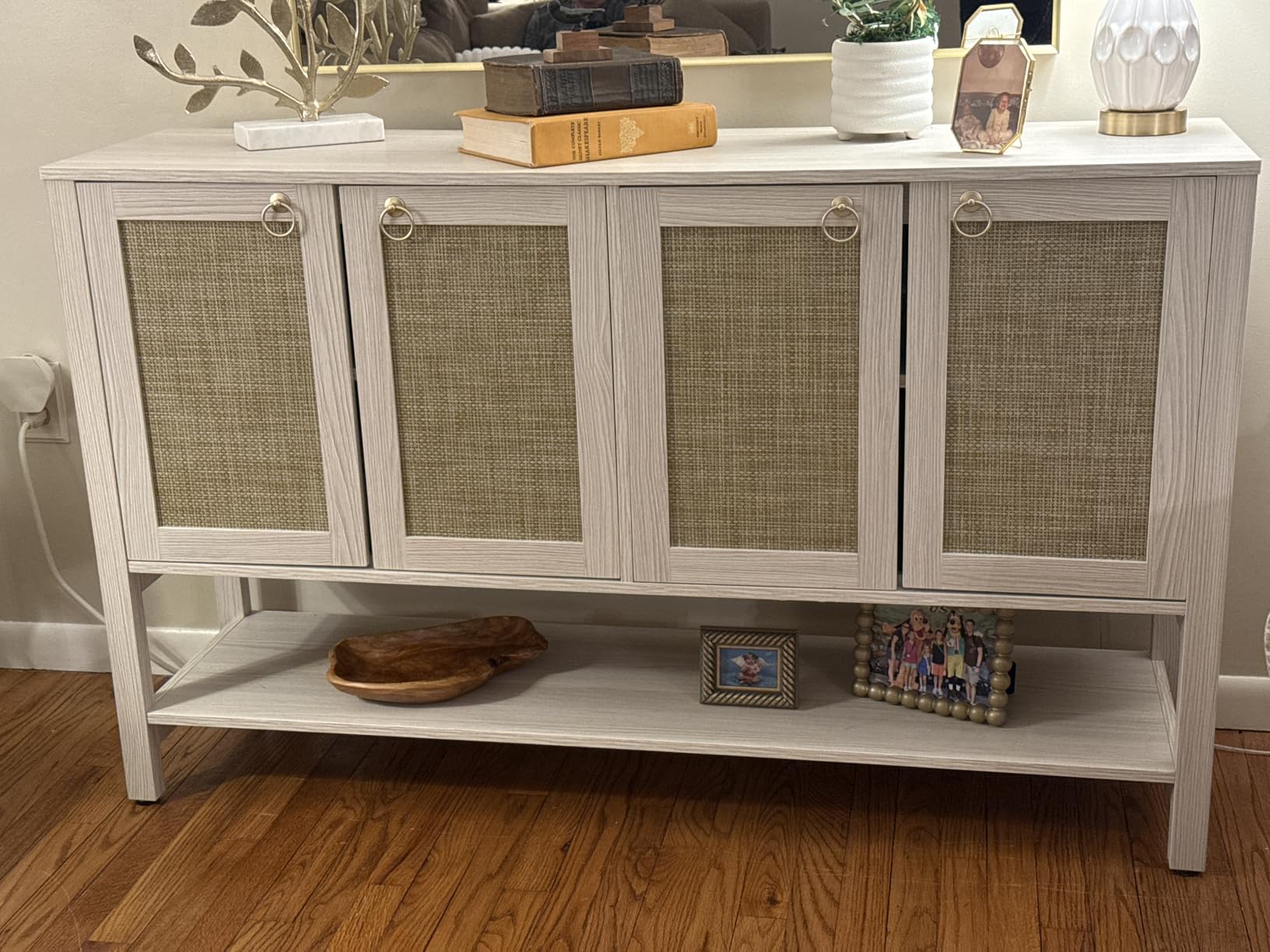SICOTAS Sideboard Buffet Cabinet with Rattan Doors, 55