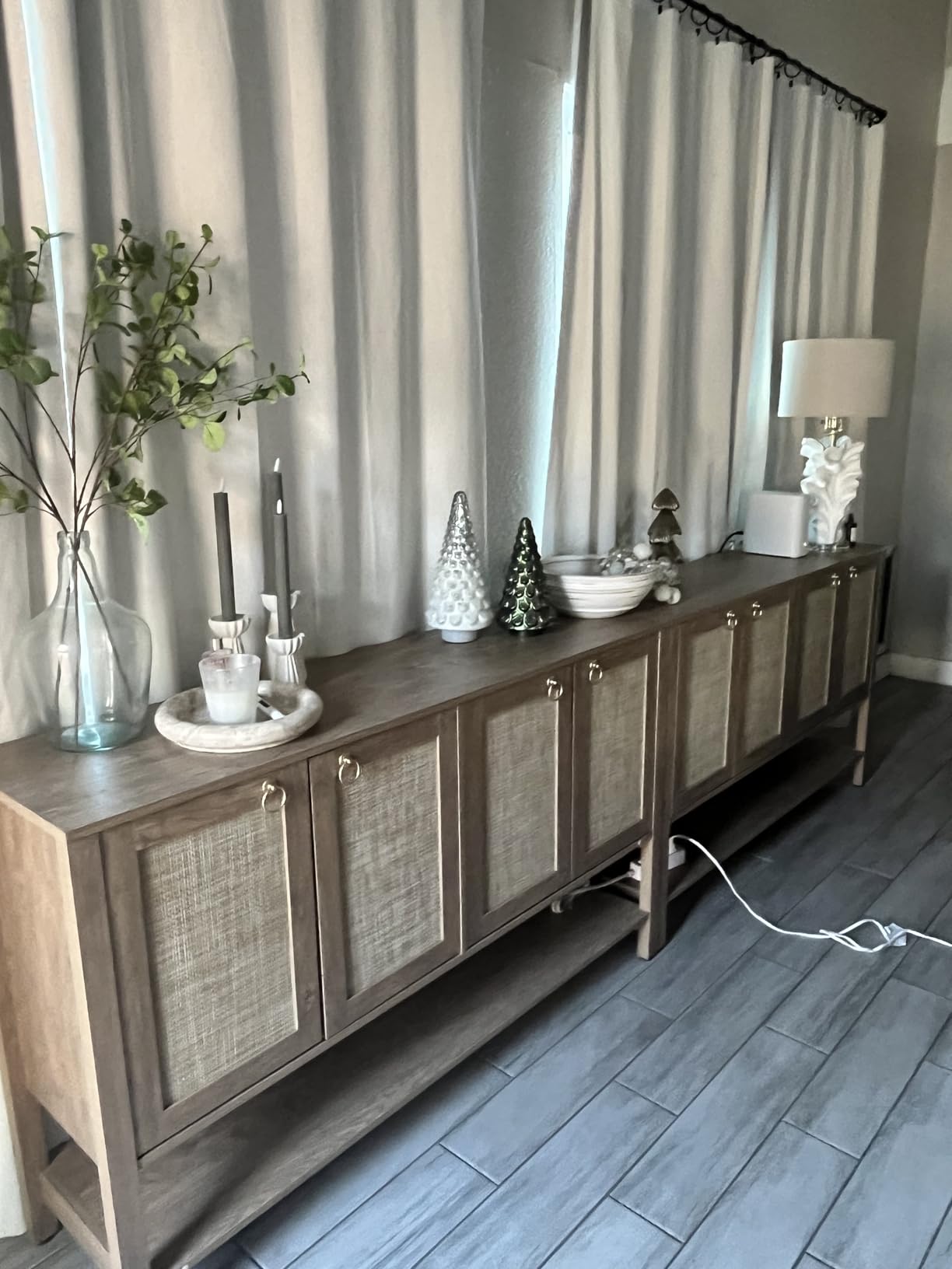 SICOTAS Sideboard Buffet Cabinet with Rattan Doors, 55