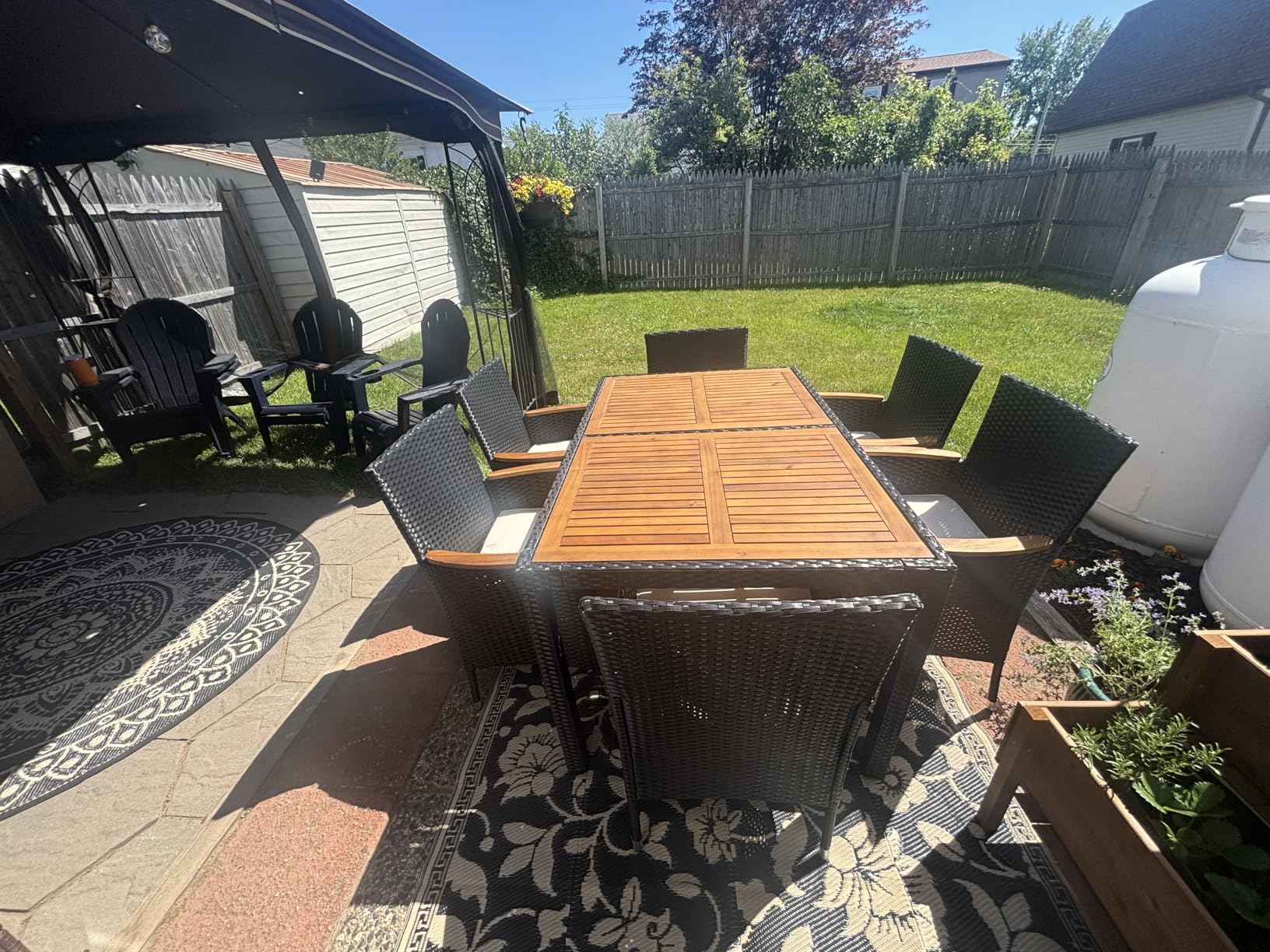 Yaheetech 7 Piece Patio Furniture Set, Outdoor Dining Acacia Wood Table Top | Rattan Conversation Set with Soft Cushions, 6 Chairs & 1 Table for Backyard, Deck, Garden & Yard, Black/Beige customer photo 1