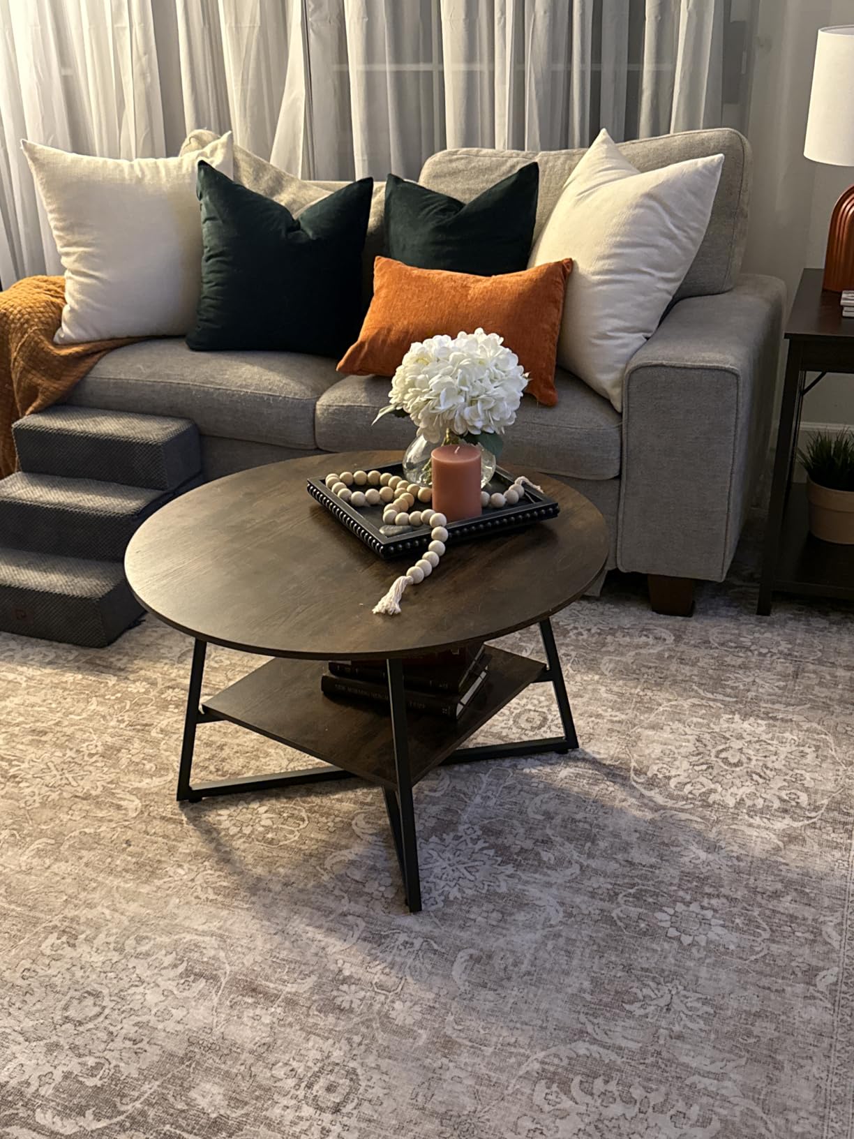 Round Coffee Table, Small Circle Coffee Table with Storage, Modern Wood Round Center Table for Living Room, Home Office, Small Space, Easy Assembly, Rustic Brown customer photo 2
