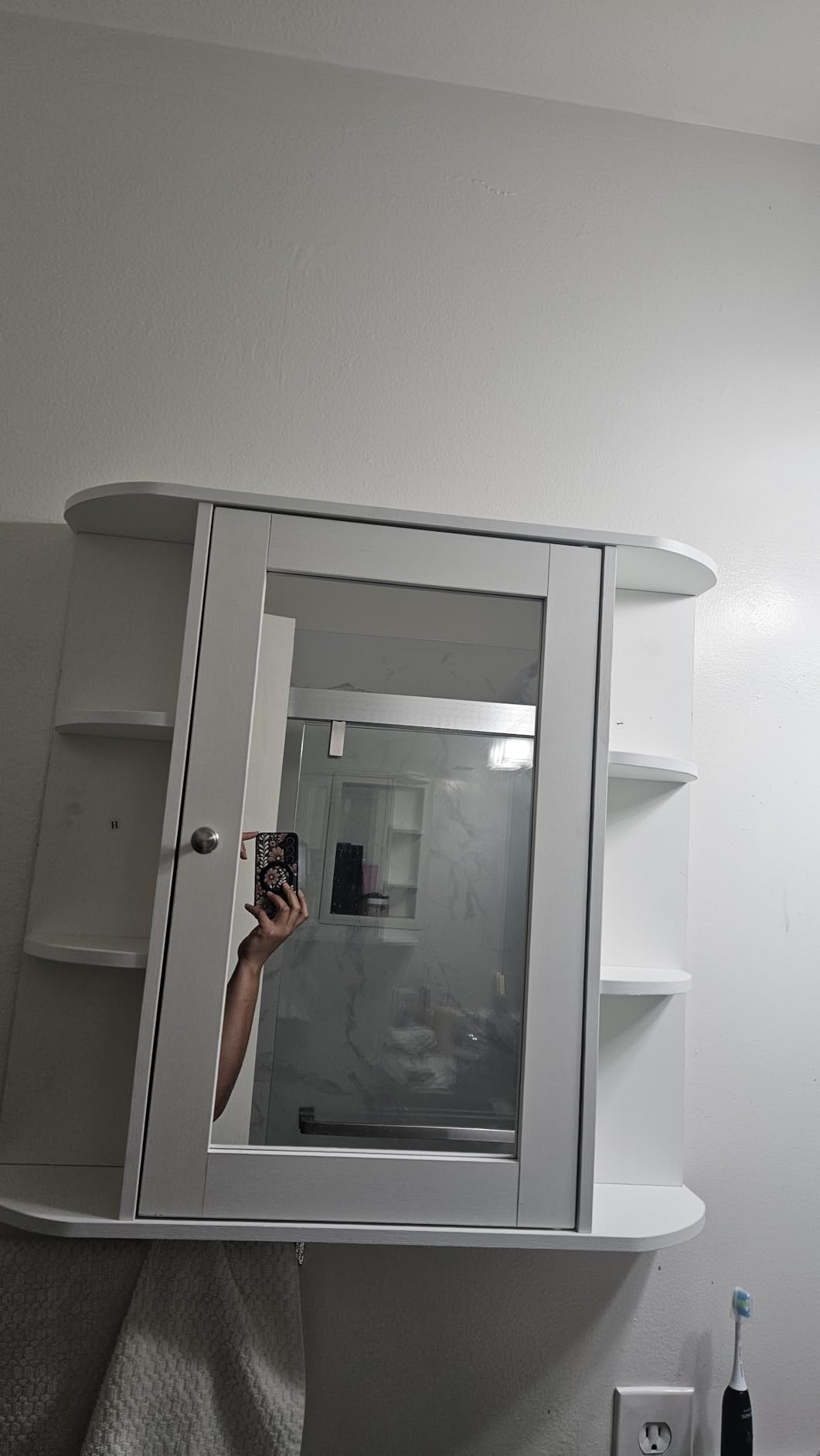 Bathroom Medicine Cabinet, Bathroom Mirror Cabinet Wall Mounted with 6 Side Open Shelves, White Wall Cabinet with Mirror, White customer photo 1