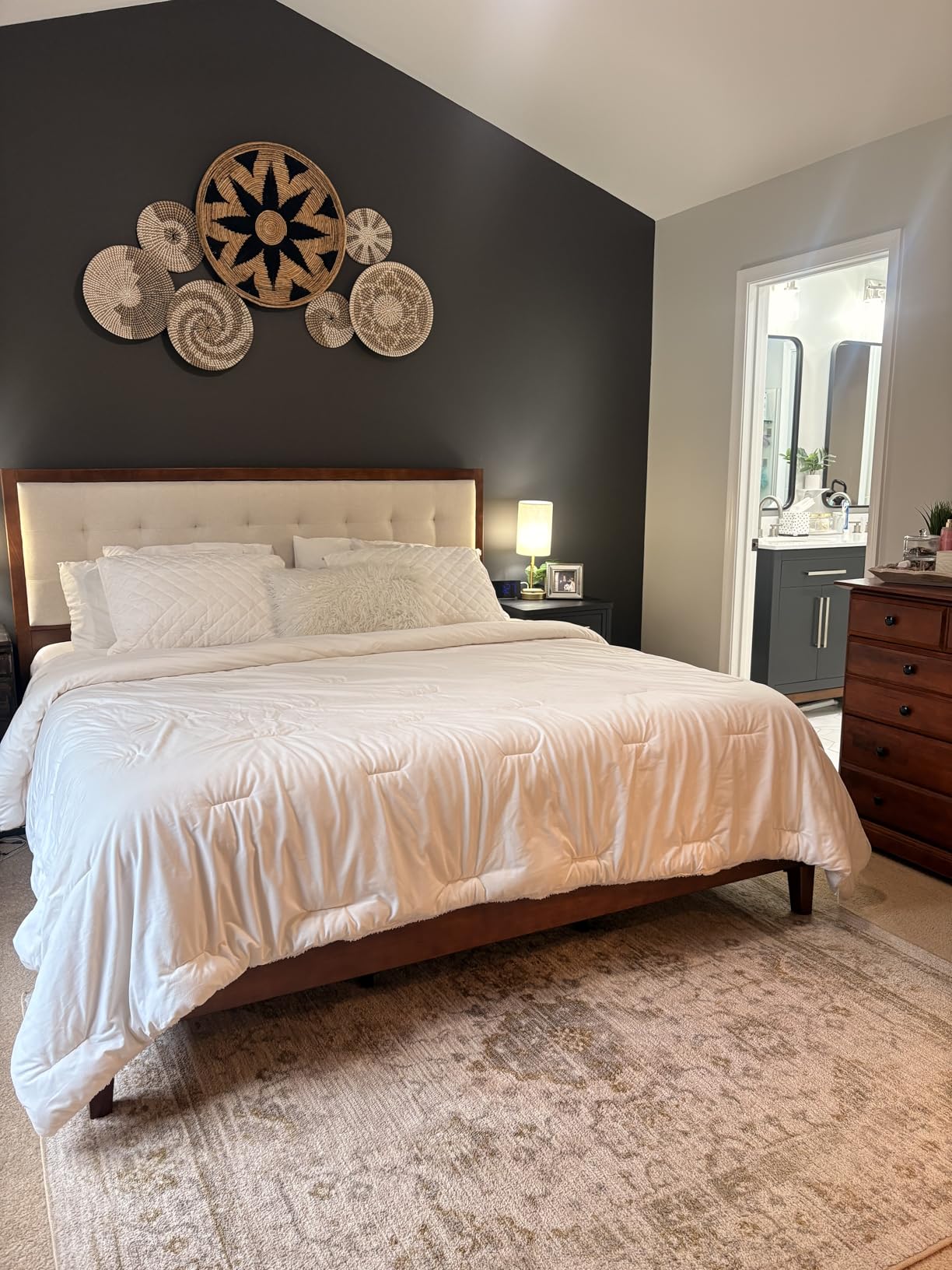 AMERLIFE King Size Bed Frame and Headboard, Solid Wooden Bed Frame King Size Platform Bed Frame Mid-Century Style, No Box Spring Required, Walnut customer photo 1