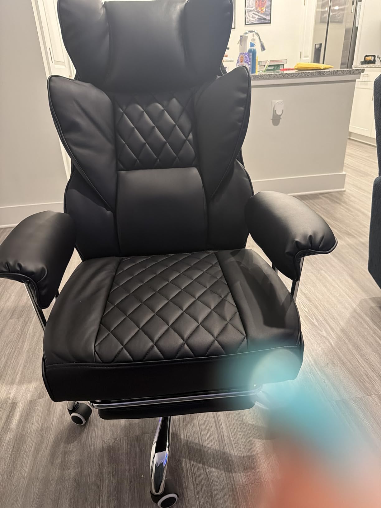 GTPLAYER Gaming Chair,Office Chair with Pocket Spring Lumbar Support, Ergonomic Comfortable Wide Office Desk Computer Chair with Outward Fixed Soft Armrests and Footrest (PU Leather, Black) customer photo 2
