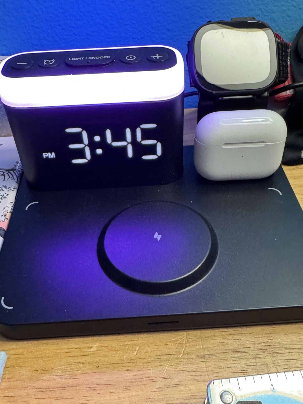 ANJANK Wireless Charging Station, 5 in 1 Multiple Charger Stand with Alarm Clock, 7 Night Light, Magnetic Charging Dock for iPhone 17 16 15 14 13 12 Pro Max Plus, Apple Watch 11/10/9/8, for Airpods, Bedroom customer photo 2