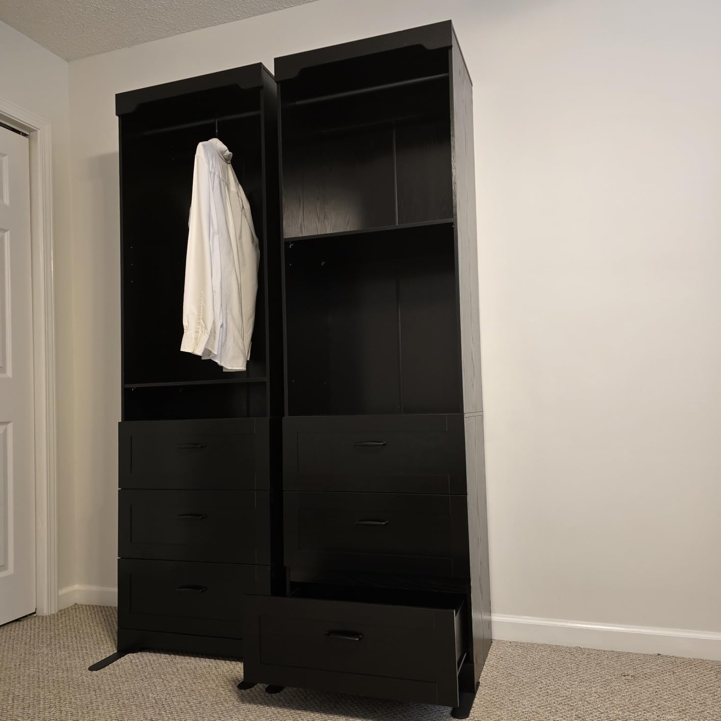 IRONCK Freestanding Closet System with 3 Wood Drawers, Modern Armoire Wardrobe with Adjustable Shelves & Hanging Rod, Walk-in Closet Systems Organizer for Small Closet, White customer photo 2