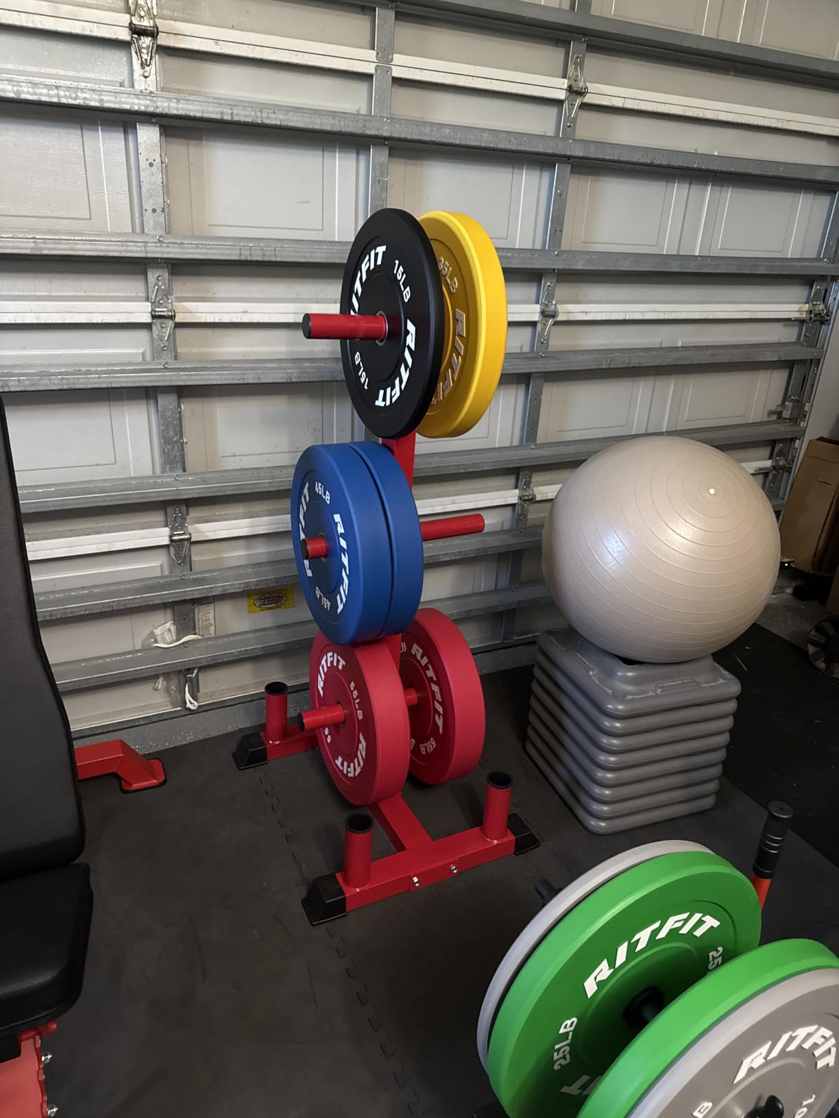 CAP Olympic Bumper Plate Tree Rack with Barbell Holders, Heavy-Duty Weight Plate Storage Rack for Home Gym, Steel Olympic Plate Organizer Stand, Multiple Color & Size Options customer photo 1