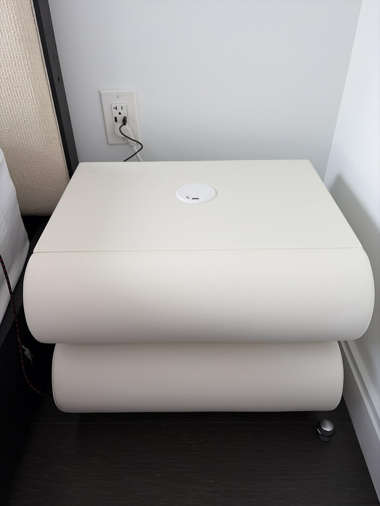 homary Smart Nightstand with Wireless Charging, USB & Type-C Ports - Modern White Leather Night Stand with 3 Drawers, Bedside Table for Bedroom customer photo 1