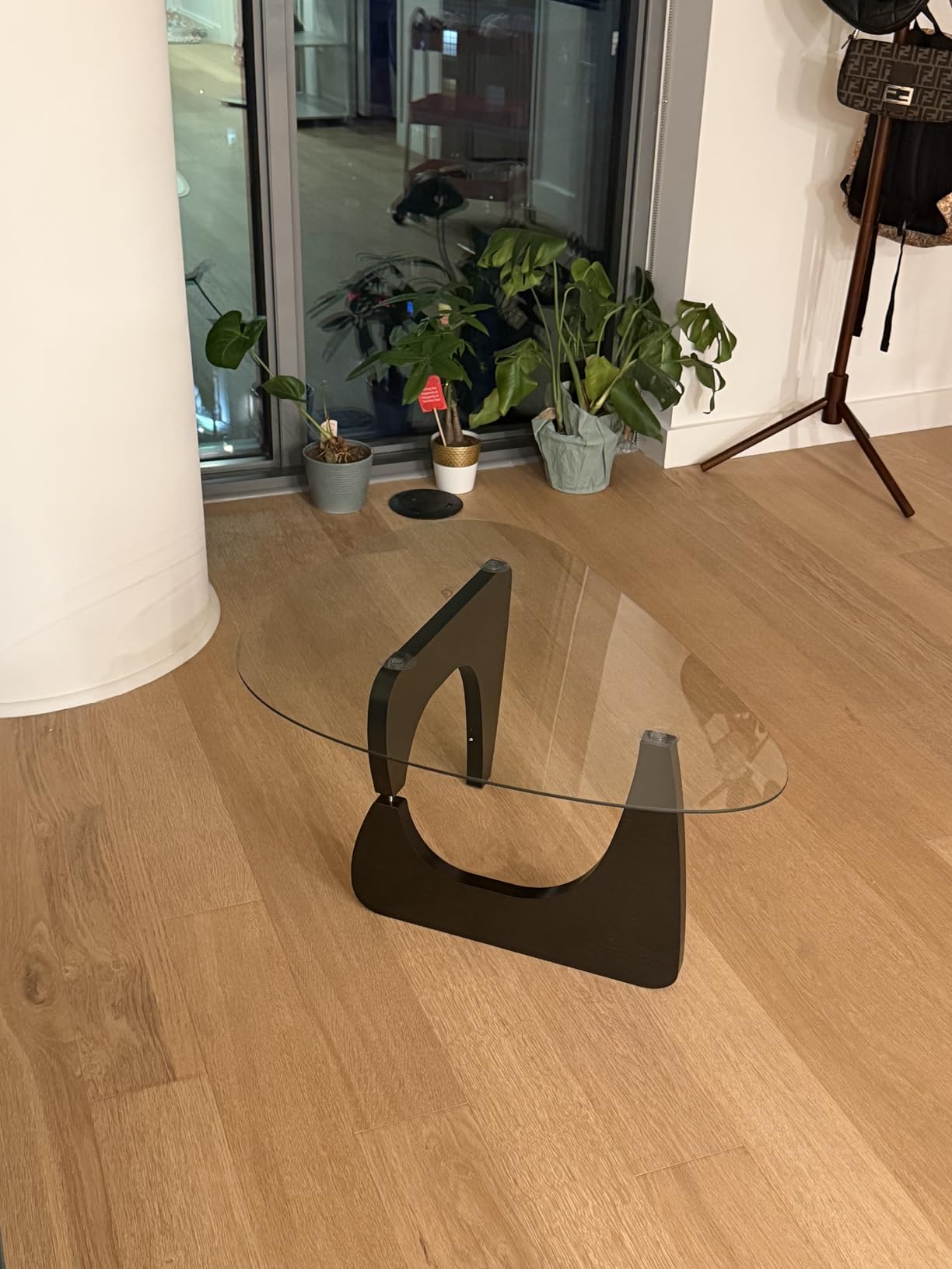 Modern Glass Coffee Table, Mid Century Small Coffee Table, Coffee Table for Living Room, Suitable for Bedroom Living Room Reception Office Tables (Walnut/Brown, Small) customer photo 2