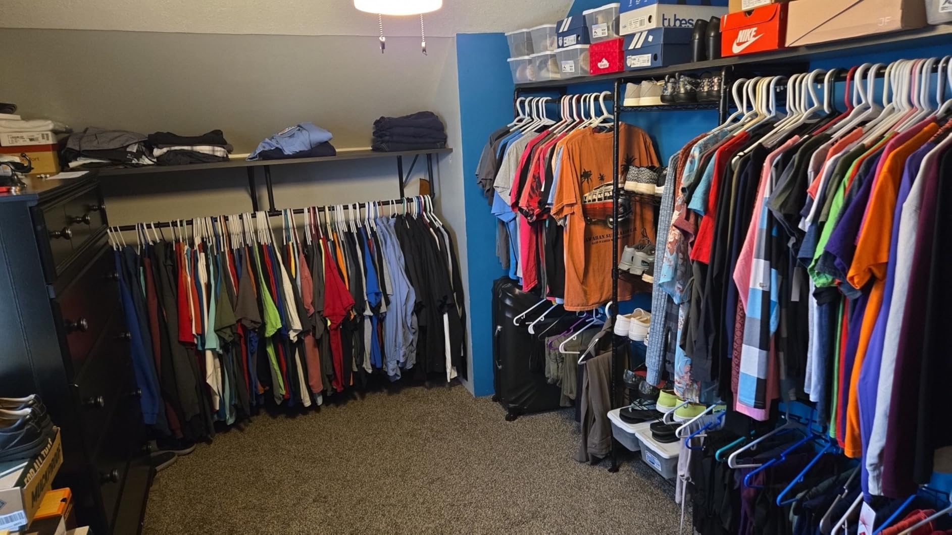 ONBRILL H3 Expandable Wall Mounted Closet System, 5.4FT-8.1FT Closet Organizer with 4 Telescopic Rods & 6 Wire Shelves, Industrial Pipe Clothing Rack for Walk-in & Reach-in Closet, Black customer photo 1