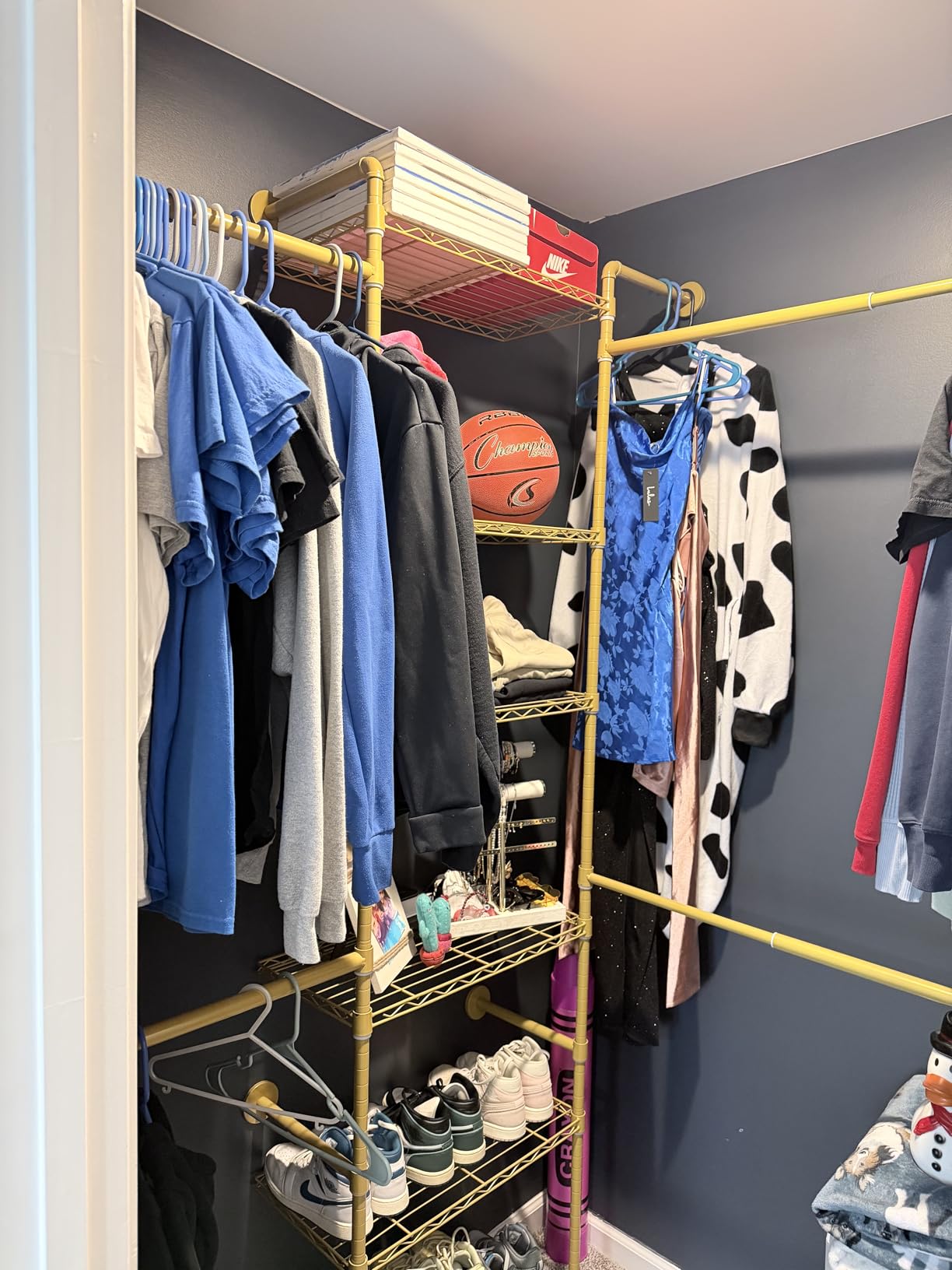 ONBRILL H3 Expandable Wall Mounted Closet System, 5.4FT-8.1FT Closet Organizer with 4 Telescopic Rods & 6 Wire Shelves, Industrial Pipe Clothing Rack for Walk-in & Reach-in Closet, Black customer photo 2