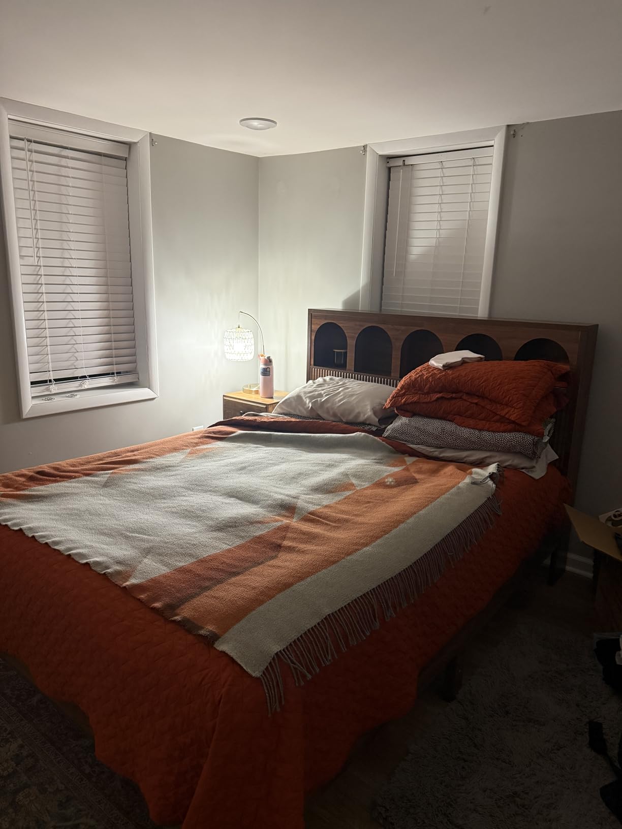 Lxsxlome Queen Bed Frame with Storage Headboard 5 Arched Storage Compartments, 12.4 Inch Farmhouse Wooden Queen Bed Frame, No Box Spring Needed, No Noise (Walnut) customer photo 1