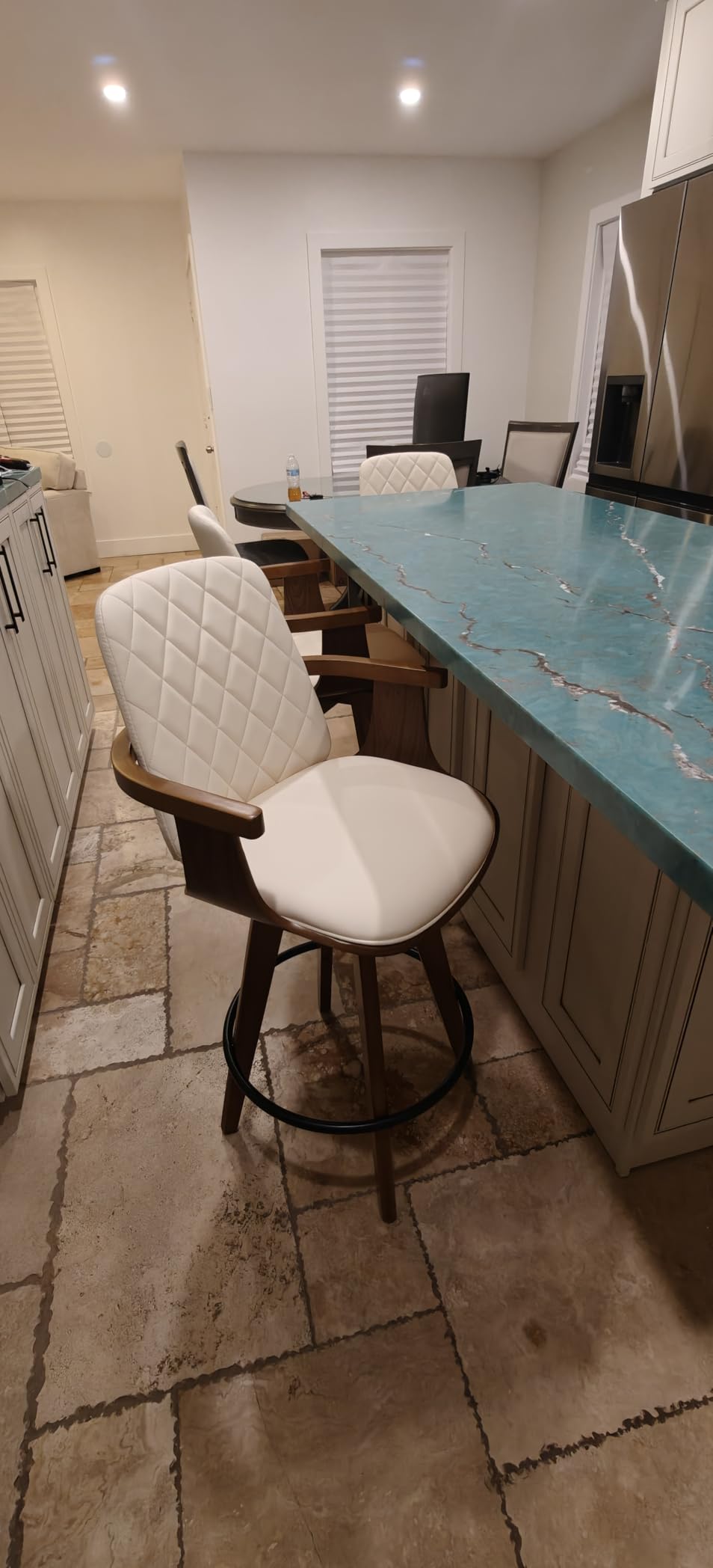 Set of 2 Bar Height Bar Stools - 29.12 inch Swivel Bar Stools with Curved Back and Arms, Walnut Craftsmanship, Upholstered Seat, Mid Century BarStools for Bar/ Pub/Island/Cafe (29