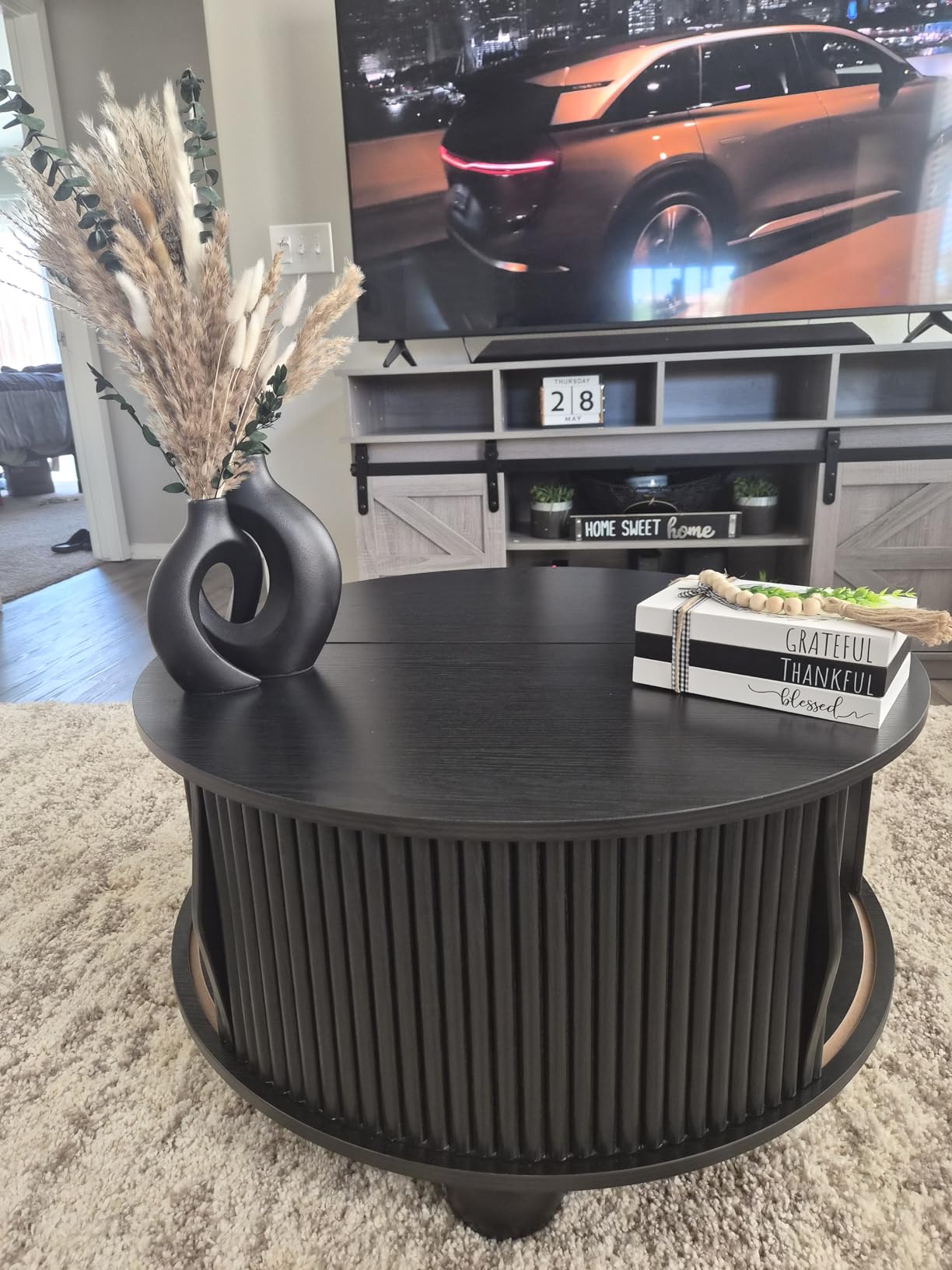 JOINICE, Round Coffee Table with Storage, 31.5