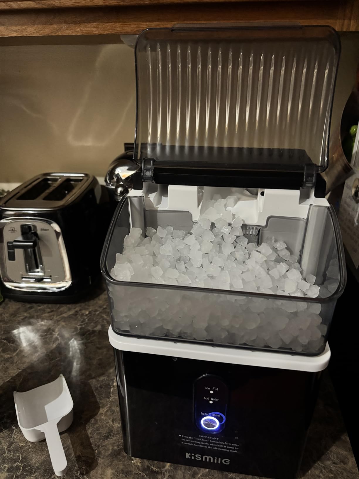 Kismile Nugget Ice Makers Countertop, Portable Ice Machine with Crushed Ice, 35lbs/Day, Self-Cleaning, One-Click Operation for Home Use(Silver) customer photo 1
