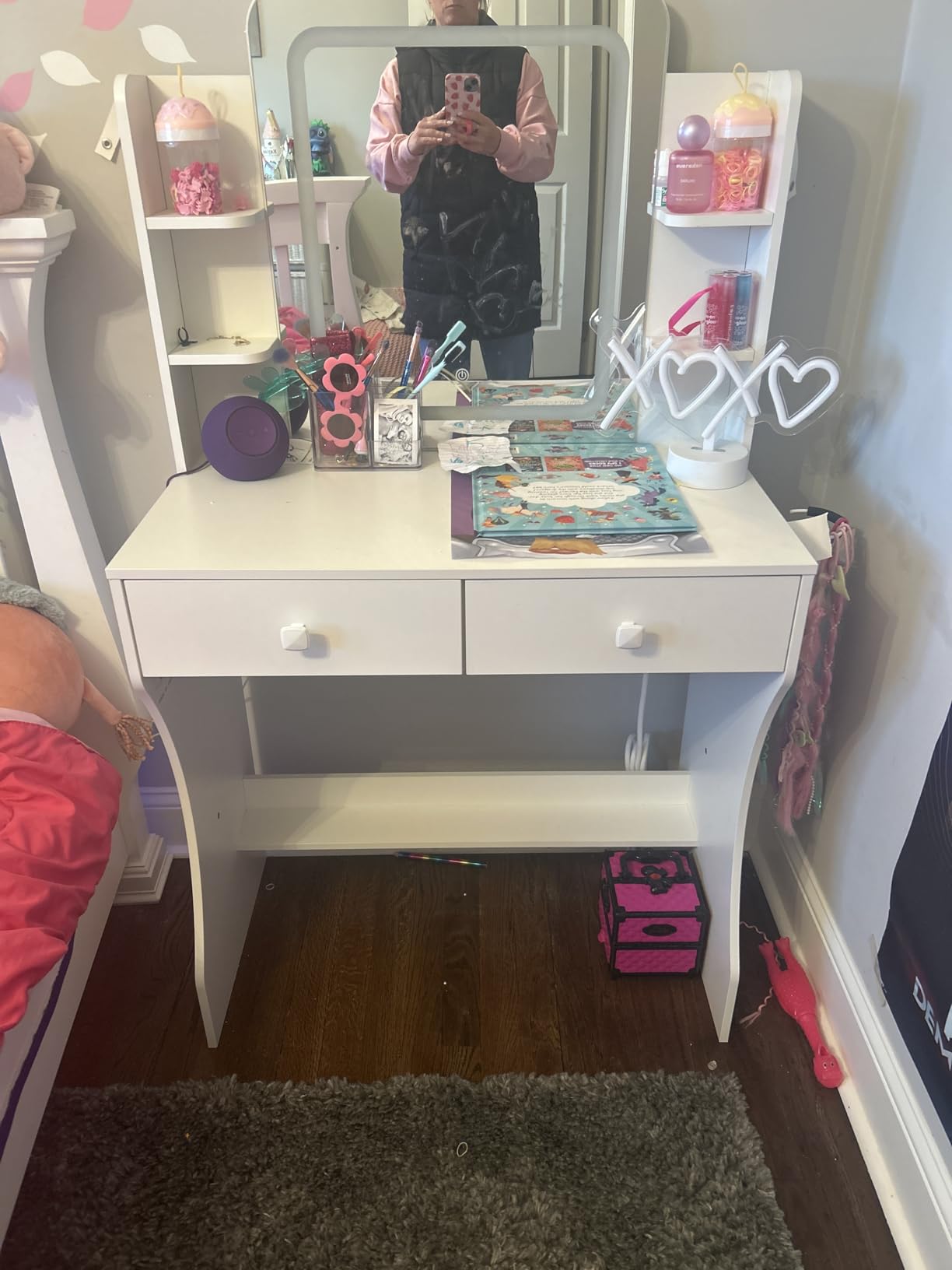 LIVELYGLOW Small Makeup Vanity Desk with Smart LED Mirror & Power Outlet, 29.5