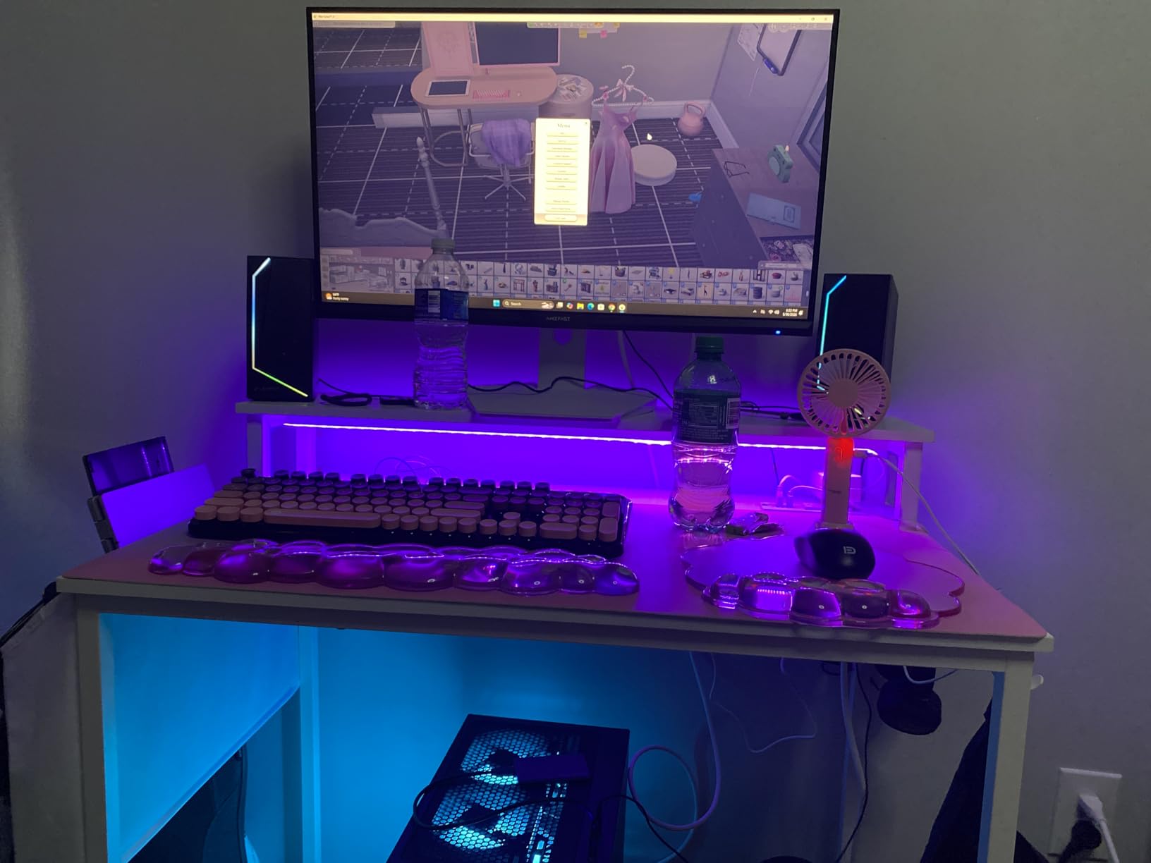 Lufeiya Small Desk with Power Outlets and LED Lights, 32 Inch Teen Writing Study Table Home Office Computer Desks with Monitor Stand, Gaming Desk with Charging Station, Black customer photo 1