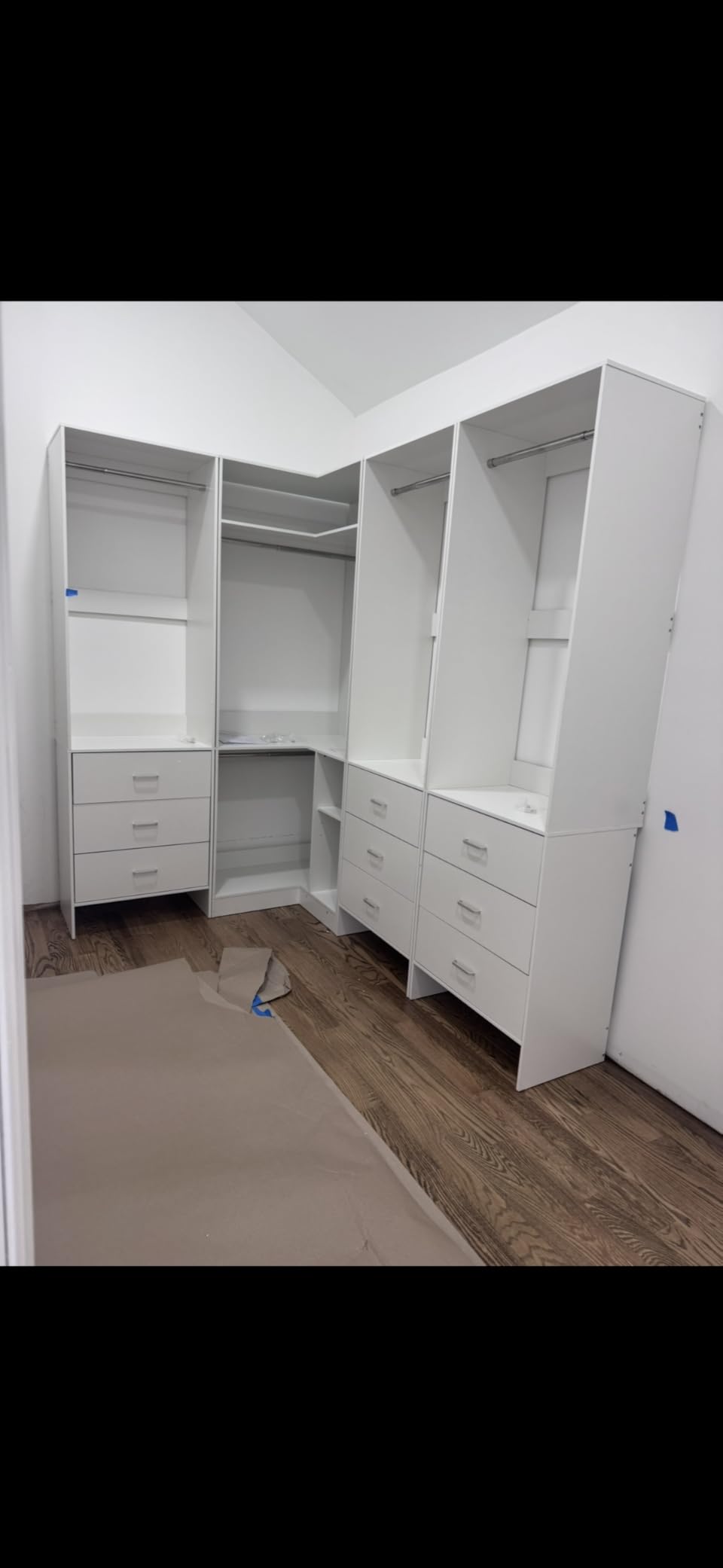 Aheaplus Closet System with 3 Drawers, 2 Hanging Rods & Corner Tower, Corner Closet System with Hanging, L-Shaped Walk-In Wardrobe Organizer, 1300+ lbs Capacity, Set of 2, White customer photo 2