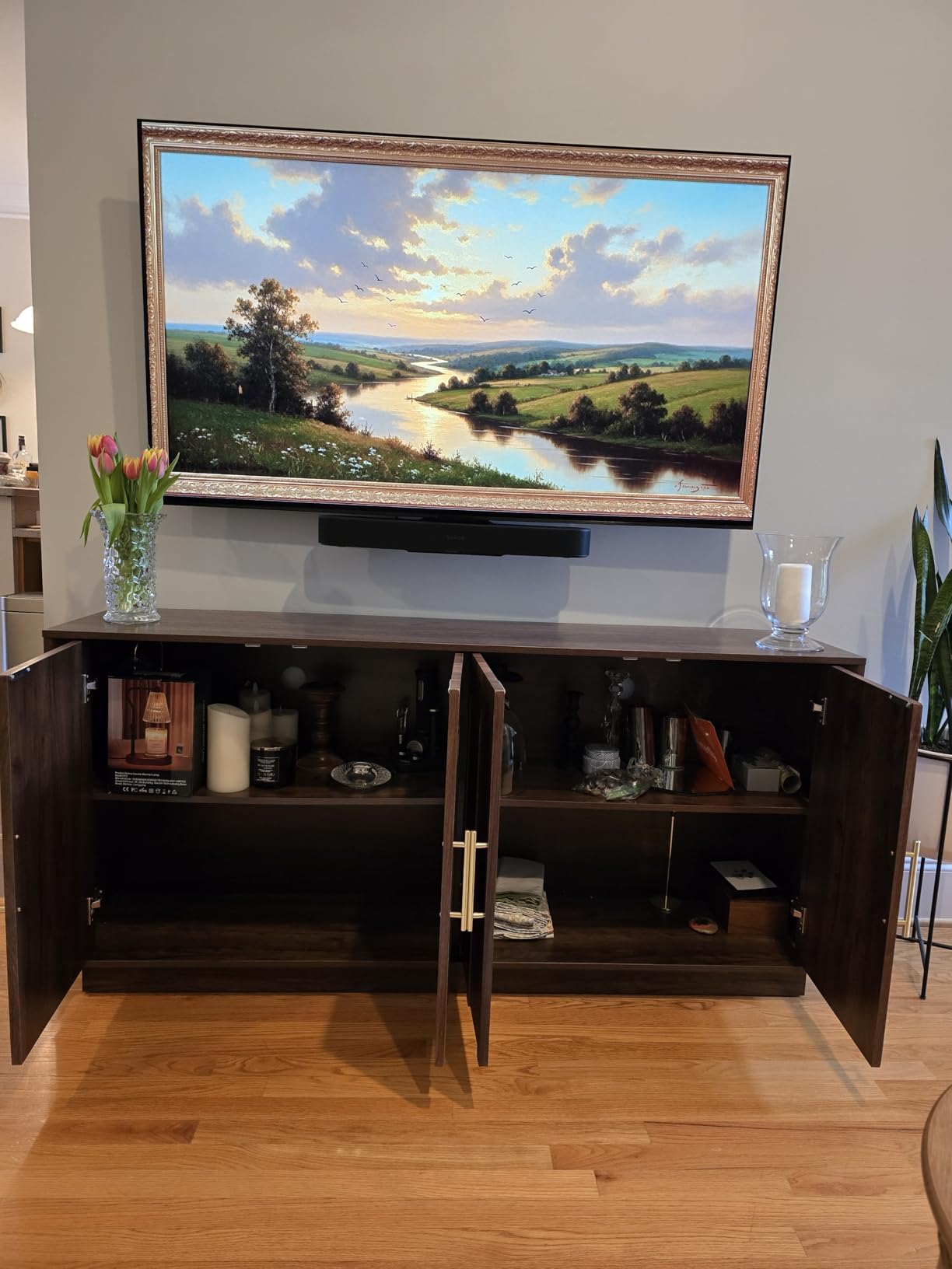 FORTUNETEC Sideboard Buffet Cabinet with Storage, Modern Accent Cabinet with Arched Doors, Boho Modular Media Console, 67