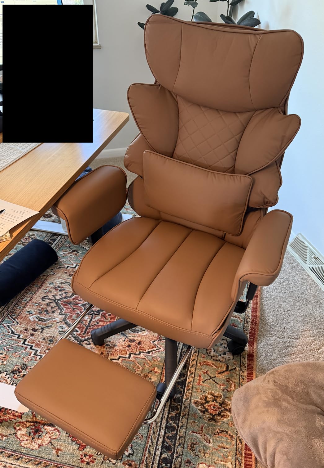 Dowinx Big and Tall Office Chair with Pocket Spring Cushion, High Back Computer Gaming Chairs with Adjustable Armrests, Executive Desk Chairs with Lumbar Support and Footrest, PU Leather, Brown customer photo 2