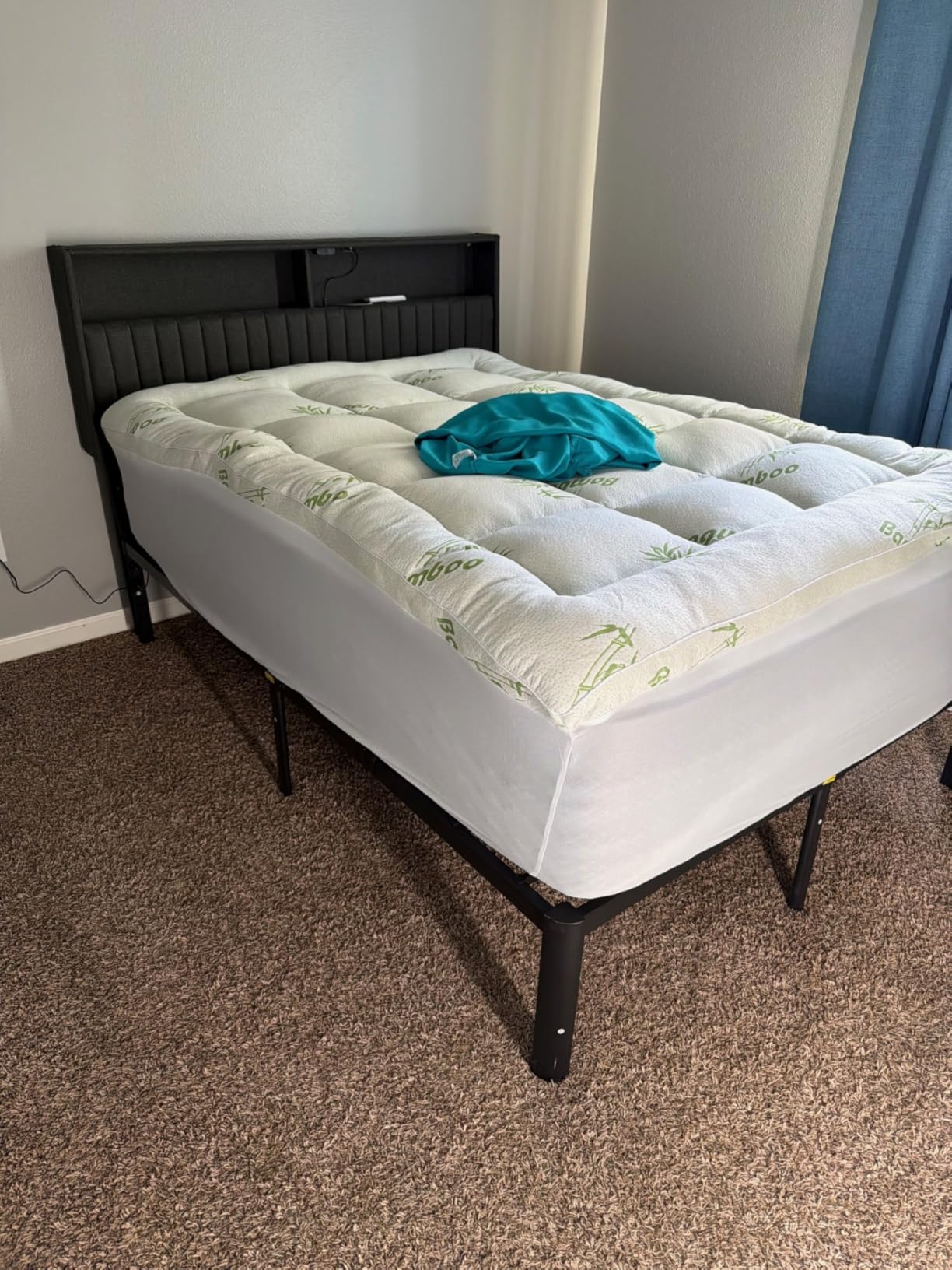 Rolanstar Headboard for Twin Size Bed with Storage, Head Board with USB & Type C Port, 60,000 DIY Color of LED Light, Velvet Upholstered, Height Adjustable, Sturdy, Easy Assembly, White customer photo 1