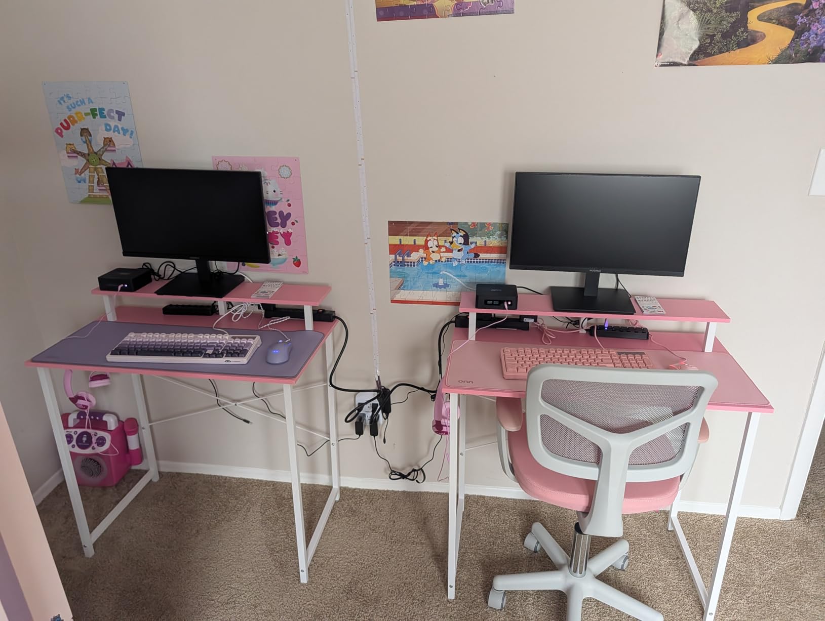 Pamray 32 Inch Small Computer Desk with Monitor Stand, Simple Office Desk with Headphone Hook for Small Spaces, Kids Study Writing Table for Bedroom, Black customer photo 2
