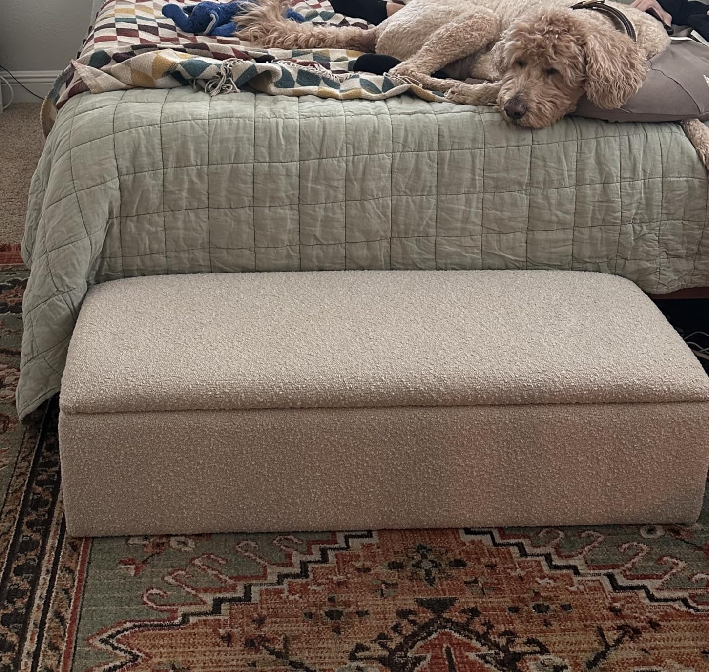 Modern Storage Benches with Walnut Wood Legs, 47'' Ottoman Bench with 20 Gallons Storage Space for Bedroom End of Bed, Fabric Upholstered Entryway Bench with Seating for Livingroom, Beige customer photo 1