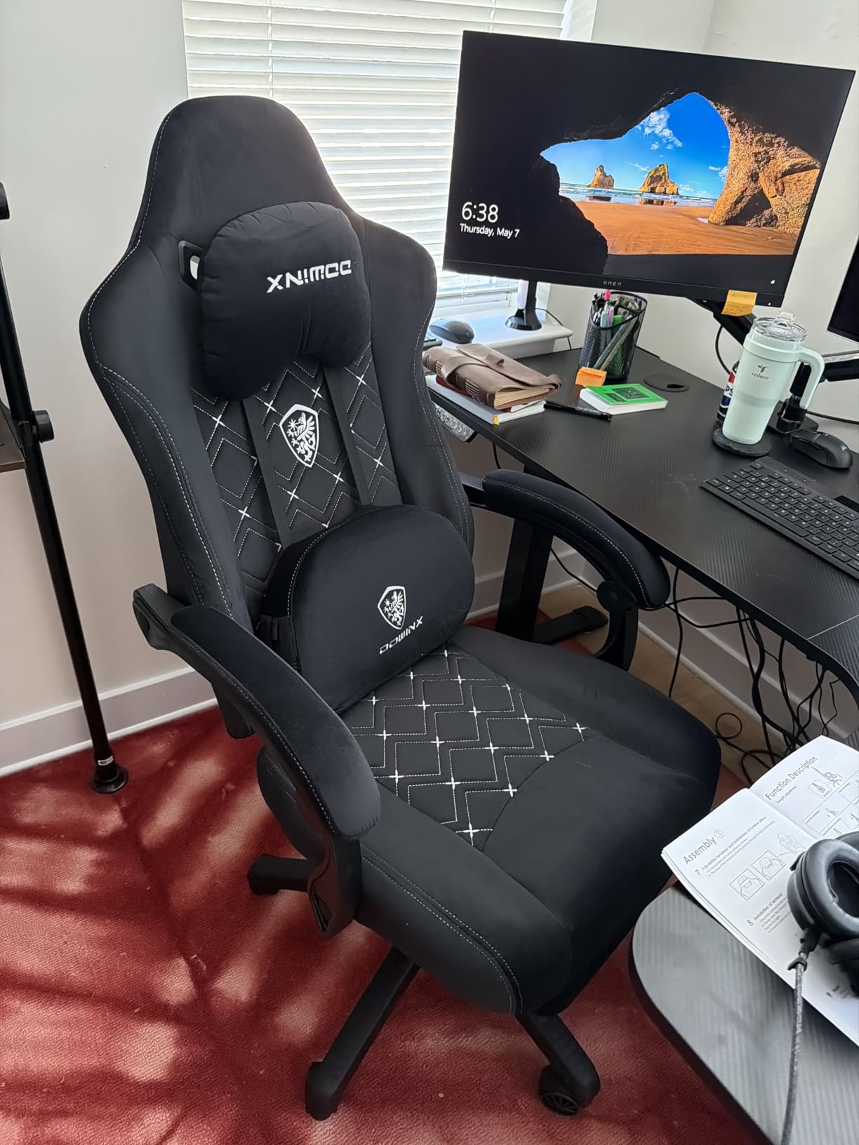 Dowinx Gaming Chair with Heated Massage Lumbar Support,Big and Tall Fabric Gaming Chairs for Adults with Footrest, Ergonomic Computer Game Chair with Poket Spring Cushions, 350lbs, Green customer photo 1