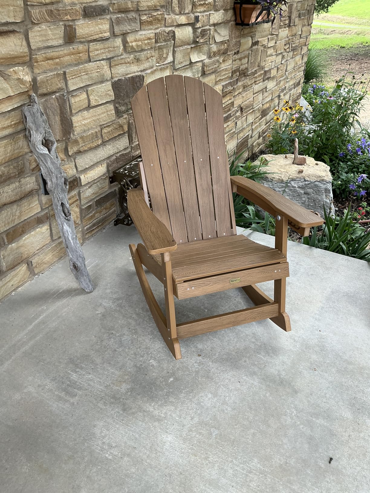 Adirondack Rocking Chairs Set of 2: Oversize Adirondack Chair with Retractable Ottoman - 5-Level Adjustable High Back - Outdoor Rocker with Cup Holder for Porch/Garden/Lawn/Patio/Backyard, Navy customer photo 1