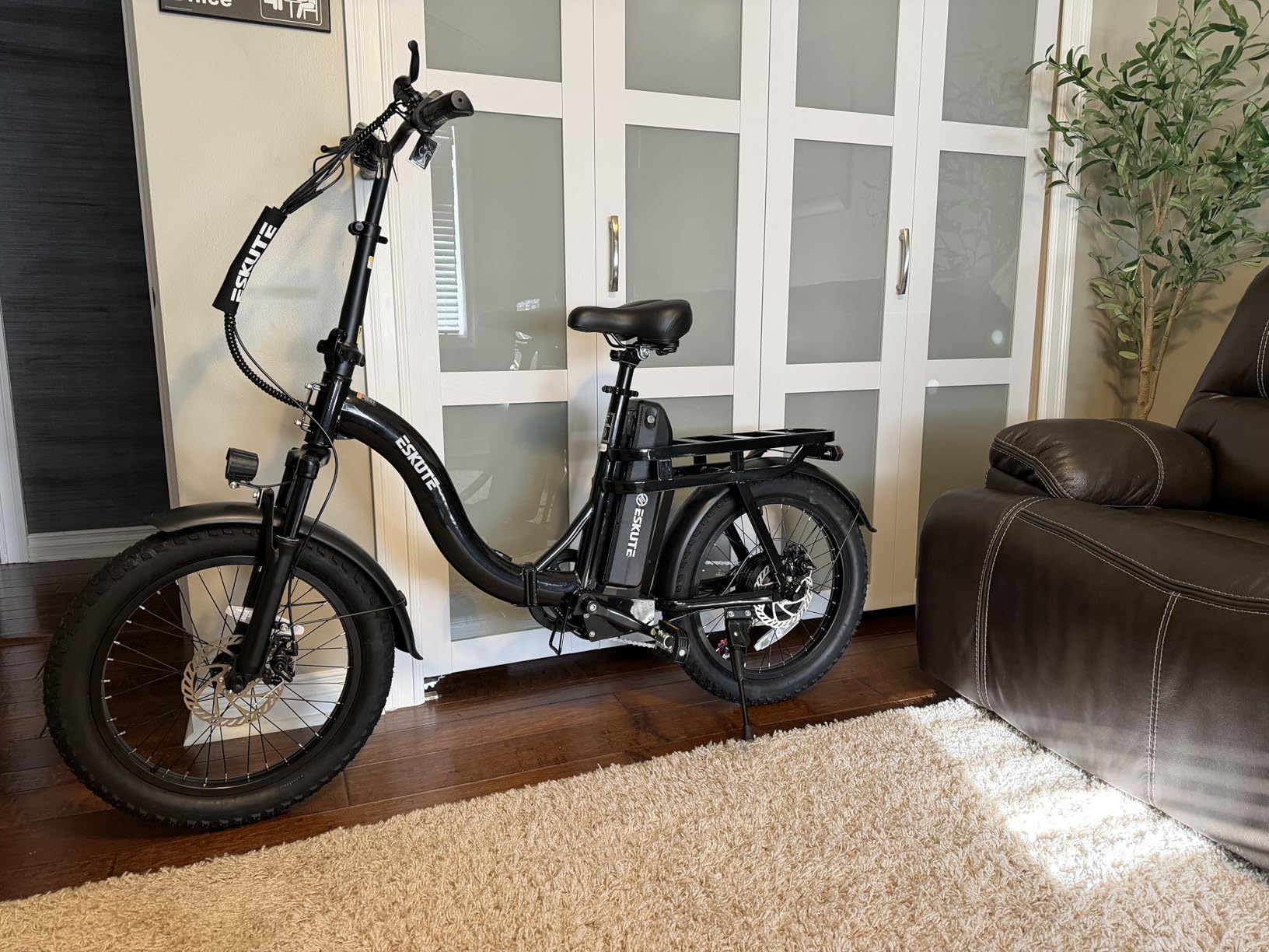 ESKUTE Electric Bike for Adults - 1200W Peak Motor, Folding 20x3 Fat Tire E-Bike, 48V 13Ah Battery, Step-Through Cargo Fold Ebike, NFC Unlock, 20+ MPH, 7-Speed, Up to 55 Miles customer photo 2