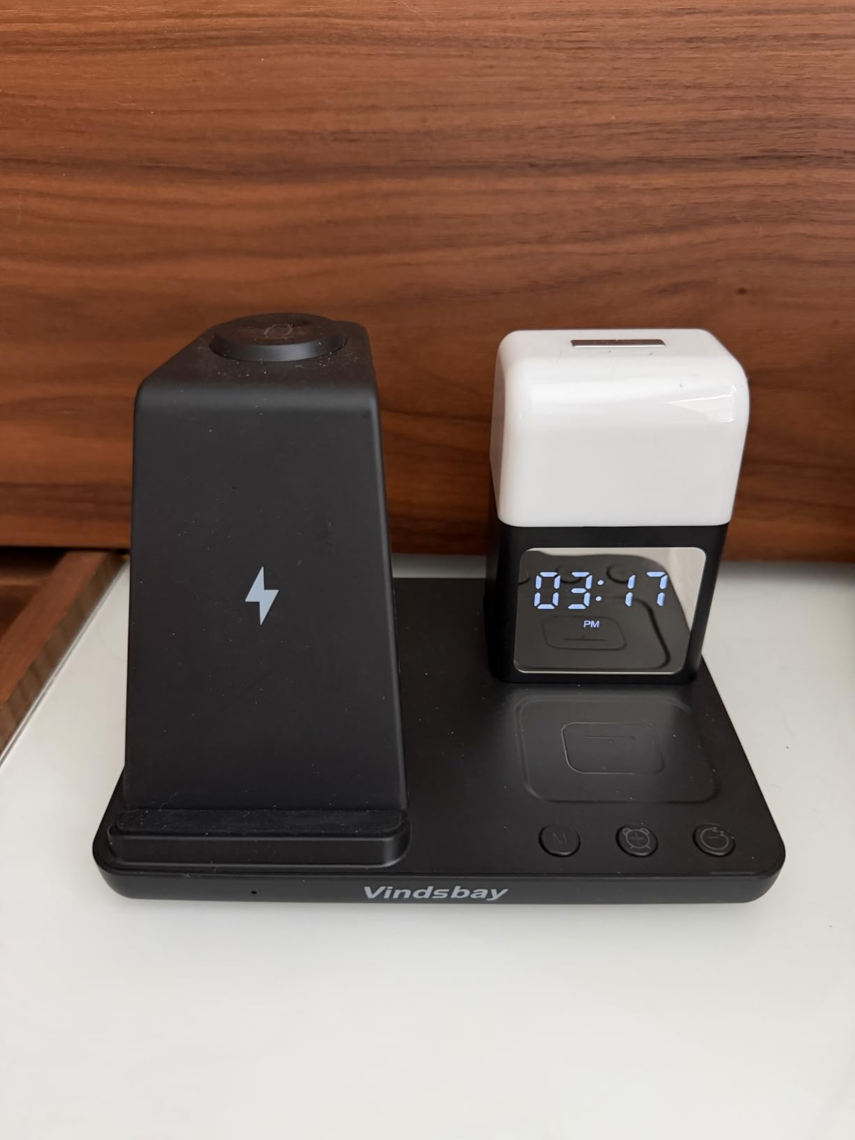 Wireless Charging Station Alarm Clock with 8 Touch Night Lights: 5 in 1 Charger Stand for Apple Devices, Dimmable customer photo 1