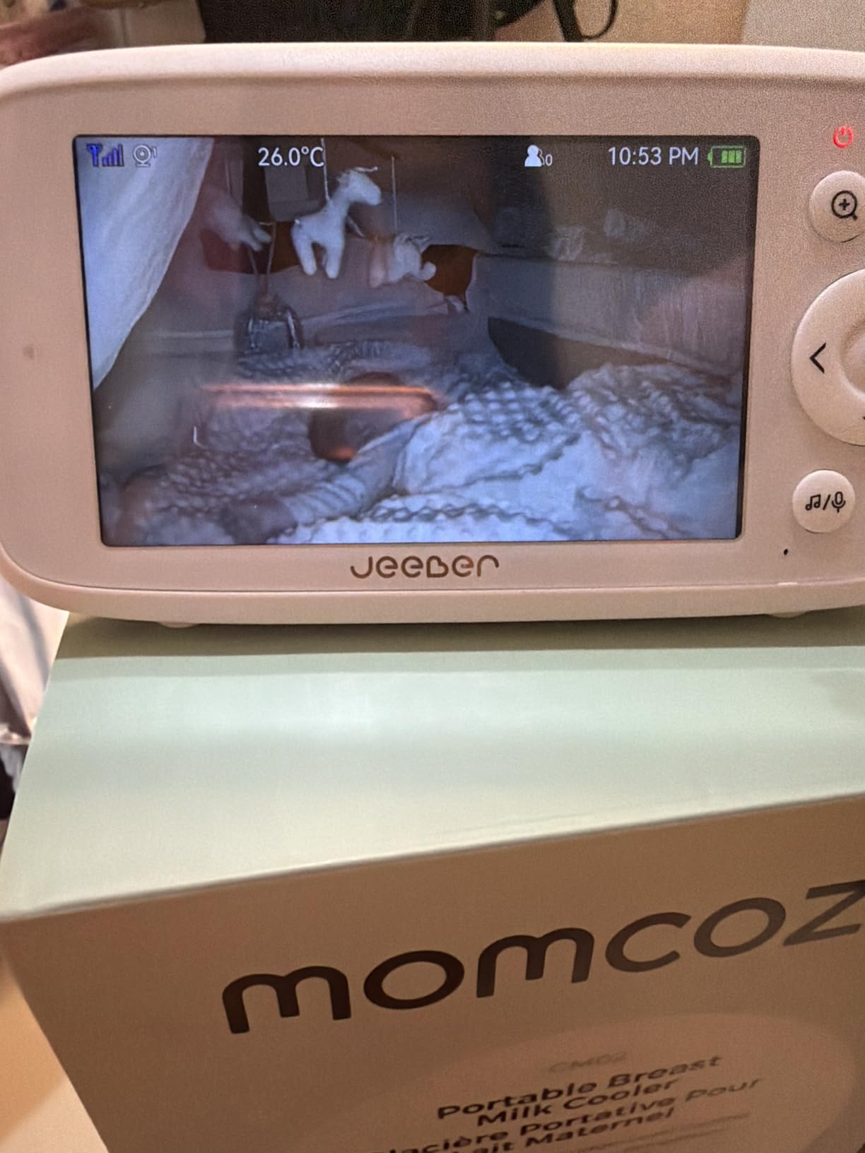1080P WiFi Baby Monitor with Camera and Audio, Pan-Tilt-Zoom Video Camera, 4'' IPS Screen, HD Night Vision, Motion & Cry Detection, 360 Degree View, Temperature Sensor, Feeding Reminder, Lullabies customer photo 1