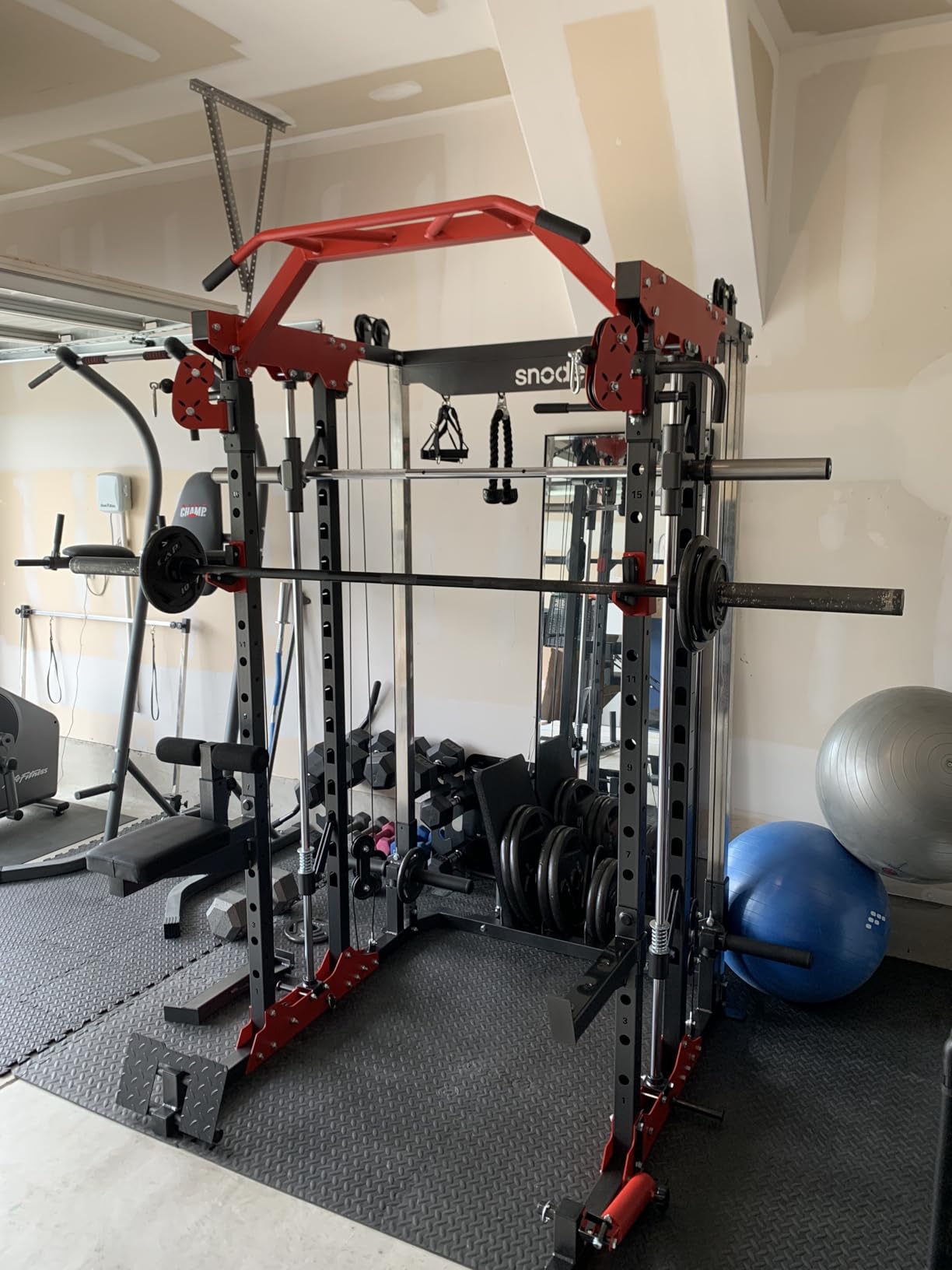 SNODE ALL10 Smith Machine for Home Gym, Power Rack with Cable Crossover, Squat Rack with Leg Press and Advanced LAT Pull-Down Seat, 2000LB Weight Capacity customer photo 1