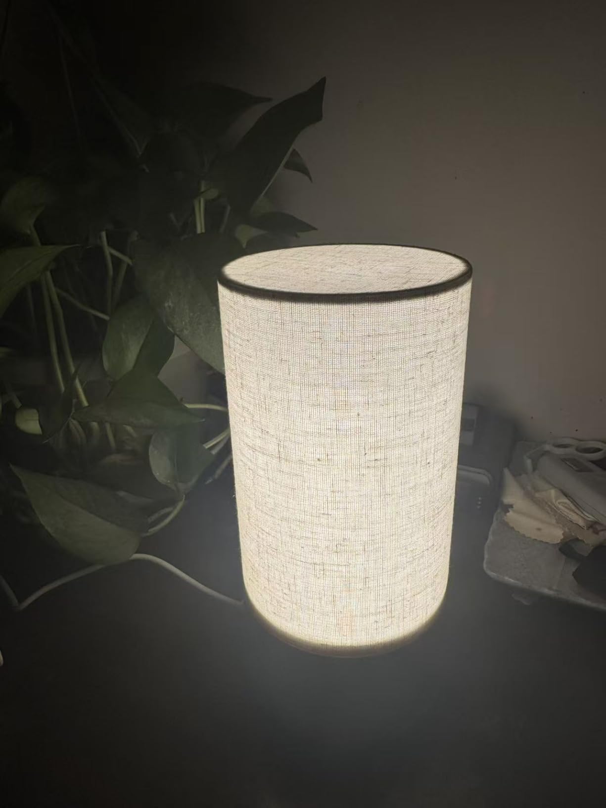 Caromolly Light Therapy Lamp, Happy Lamp 10,000 LUX UV Free with 3 Color Temperature & 5 Brightness Level, Full Spectrum Light Wood Base Round Flaxen Fabric Shade for Home, Office, 4