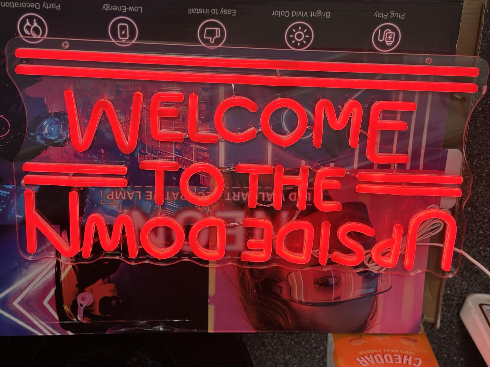 Welcome To The Upside Down Neon Sign Dimmable Neon Lights for Wall Décor USB Powered LED sign for Bedroom Game Room Man Cave Great Gift for Birthday christmas etc;(16.4 * 8.3 inches) customer photo 2