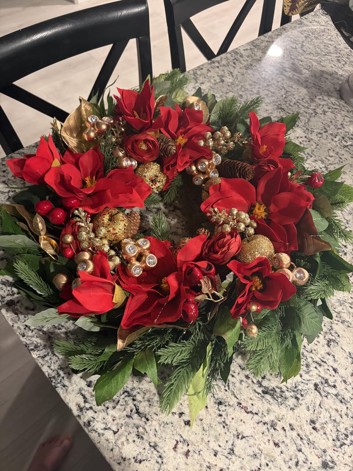 24 Inch Magnolia Christmas Wreath for Front Door, Christmas Wreath with LED Lights, Red Flowers, Red Berries, Pinecones Christmas Decorations, Winter Door Wreath for Wall Window Indoor or Outdoor customer photo 2