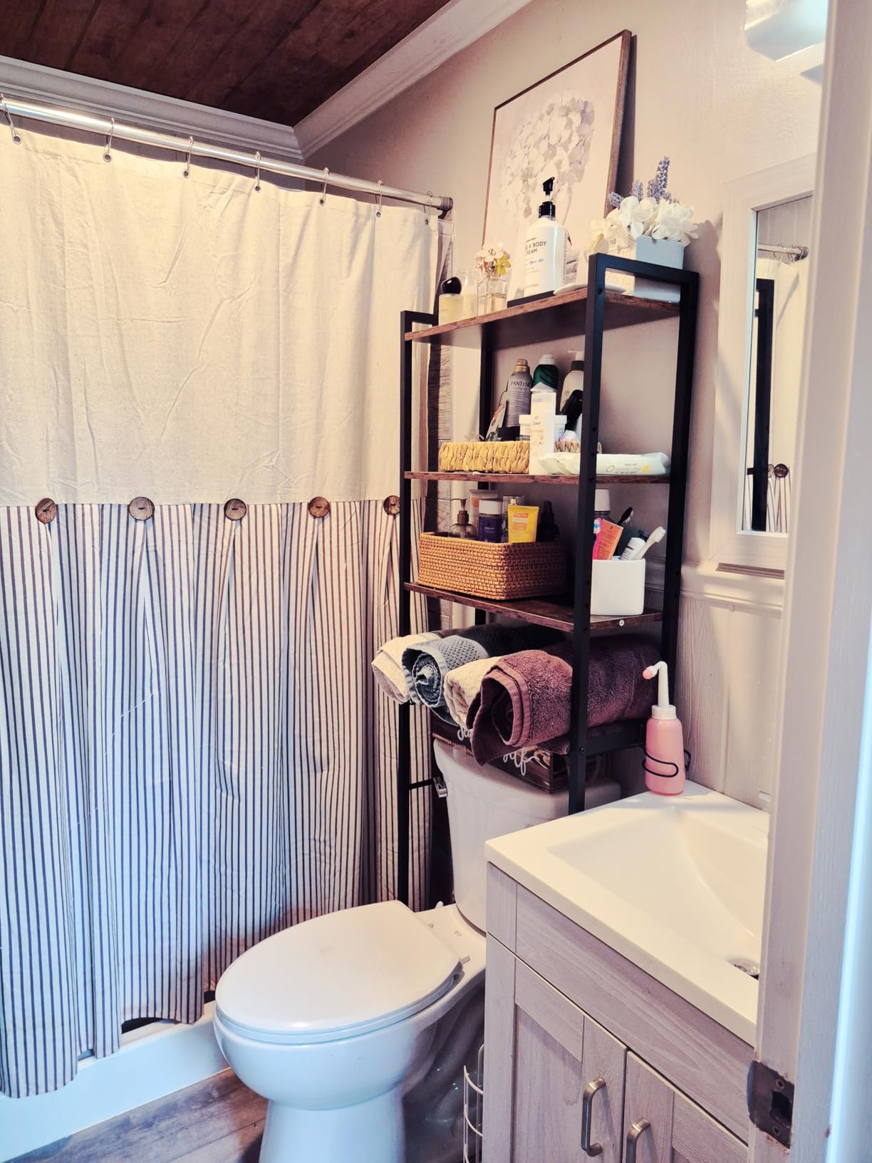 VASAGLE BARNET Collection - Over the Toilet Storage, Over Toilet Bathroom Organizer with Adjustable Shelves and Basket, 3 Hooks, Space Saving, 9.4 x 23.6 x 68.1 Inches, Rustic Brown UBTS114KD01S customer photo 1