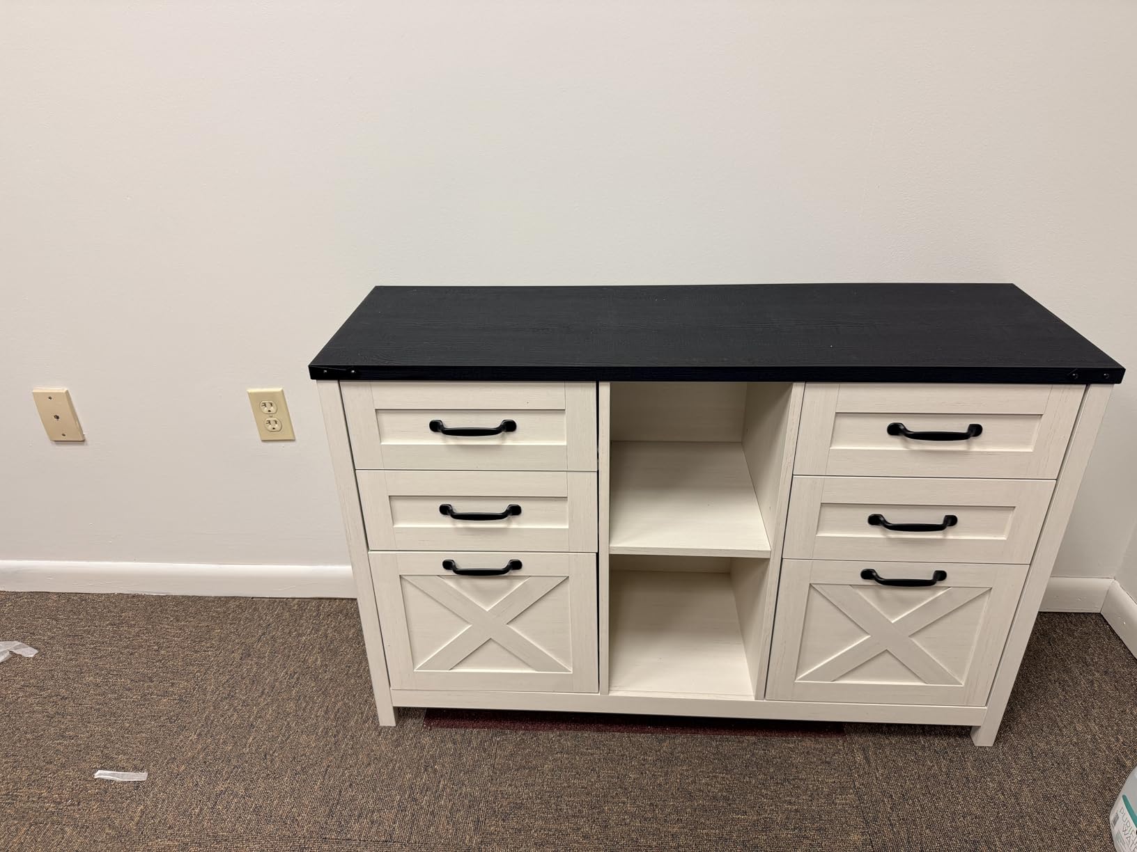 Lateral File Cabinet with 6 Drawers, Farmhouse Filing Cabinet for Letter/A4 Size, Wood File Storage Cabinets Printer Stand with Open Storage Adjustable Shelf for Home Office Cabinets, White and Brown customer photo 2